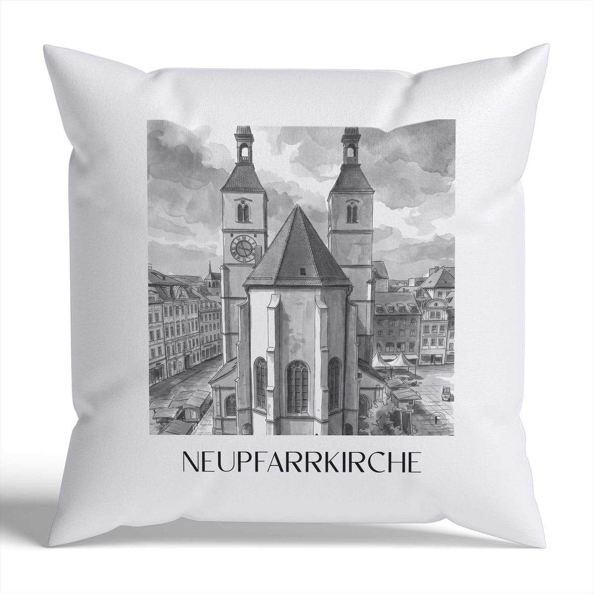 neupfarrkirche-regensburg-deutschland-kissenbezug-aquarell-schwarz-weiss
