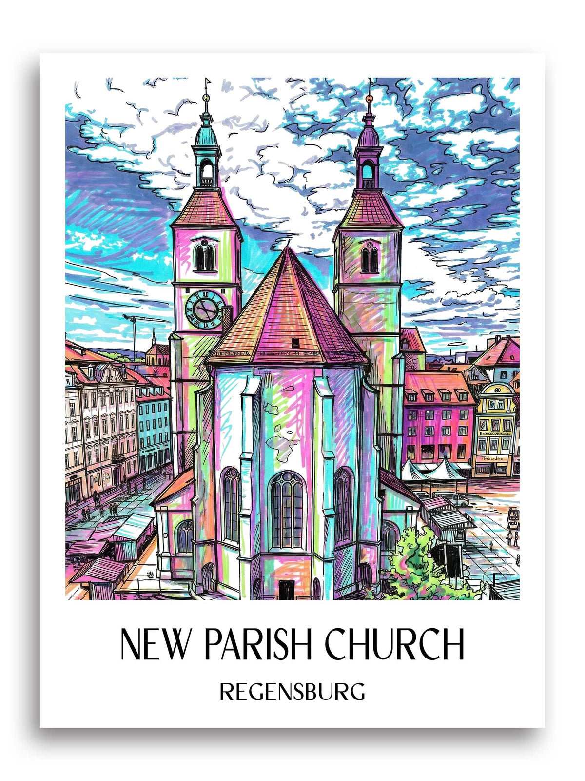 Neupfarrkirche Poster - Regensburg - Deutschland Kunstdruck - Tag Graffiti von A4 bis A1 - favplace