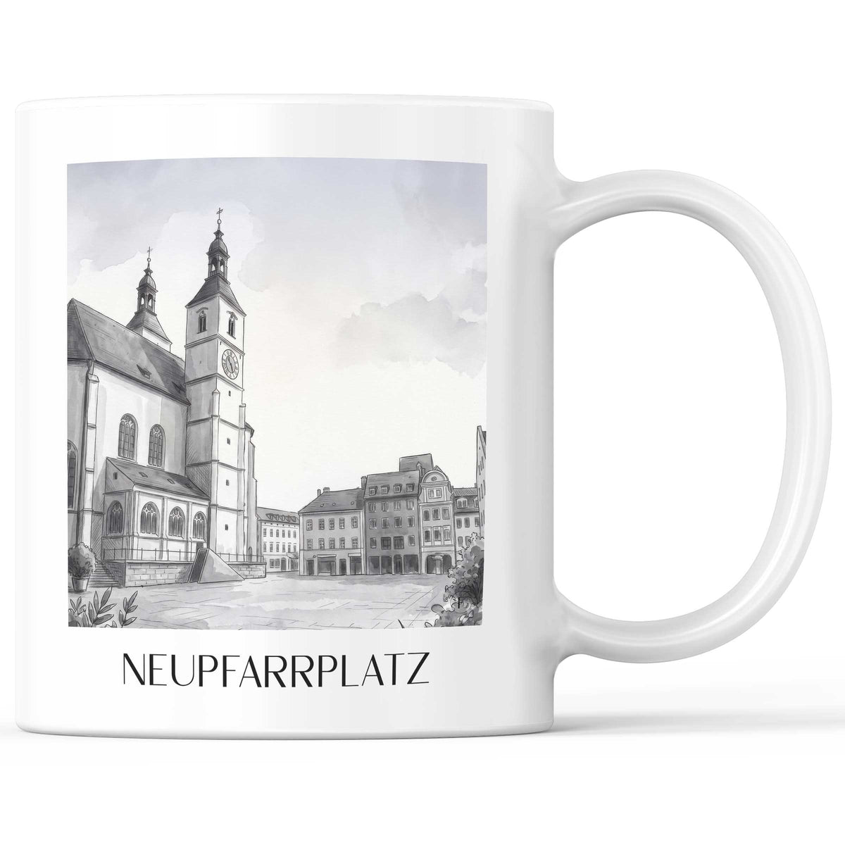 neupfarrplatz-regensburg-deutschland-kaffeebecher-aquarell-schwarz-weiss