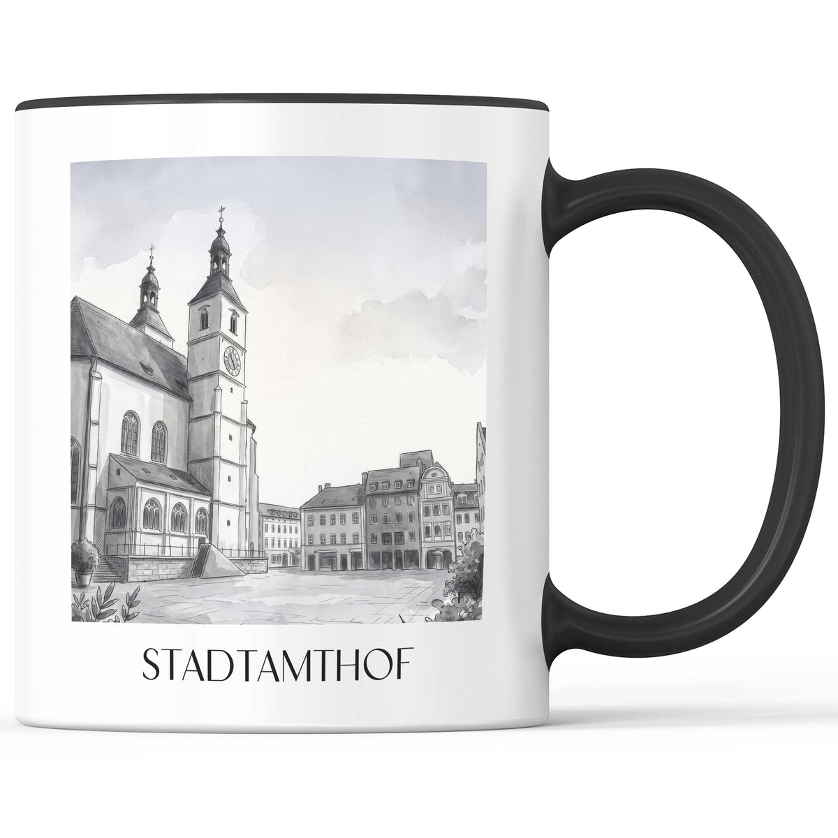 Neupfarrplatz Kaffeebecher - Regensburg - Deutschland Becher - Kaffeetasse im Aquarell Schwarz-Weiß Stil - favplace