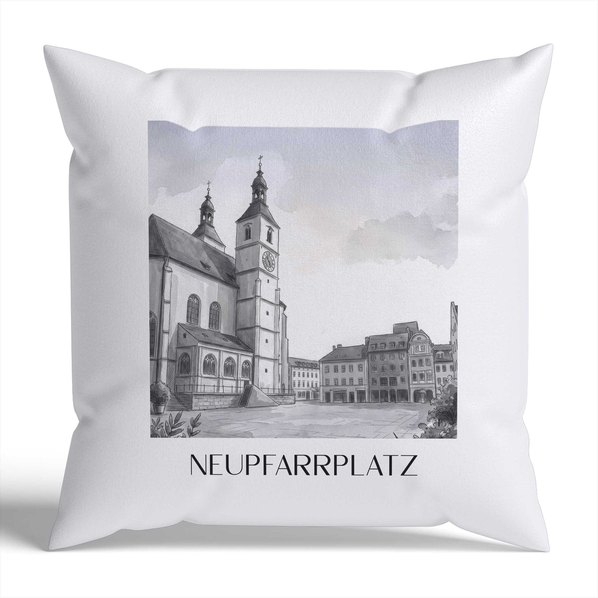 neupfarrplatz-regensburg-deutschland-kissenbezug-aquarell-schwarz-weiss