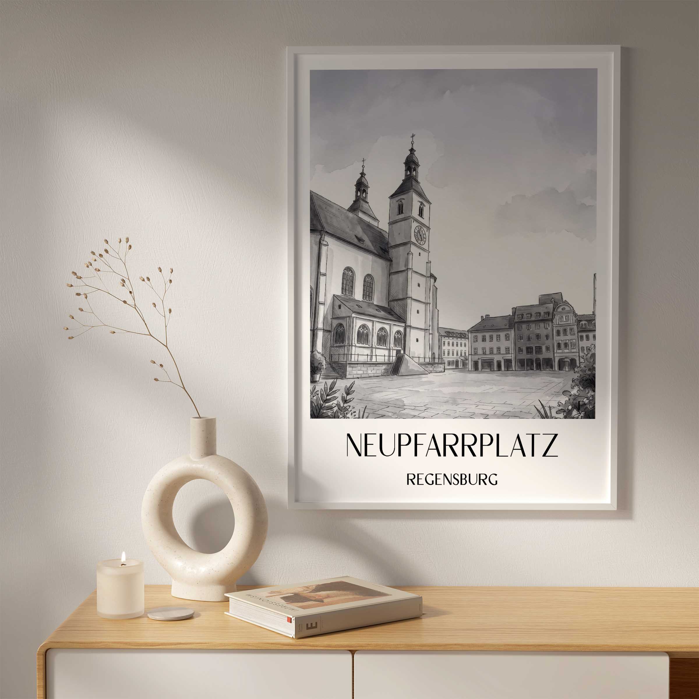 neupfarrplatz-regensburg-deutschland-poster-aquarell-schwarz-weiss