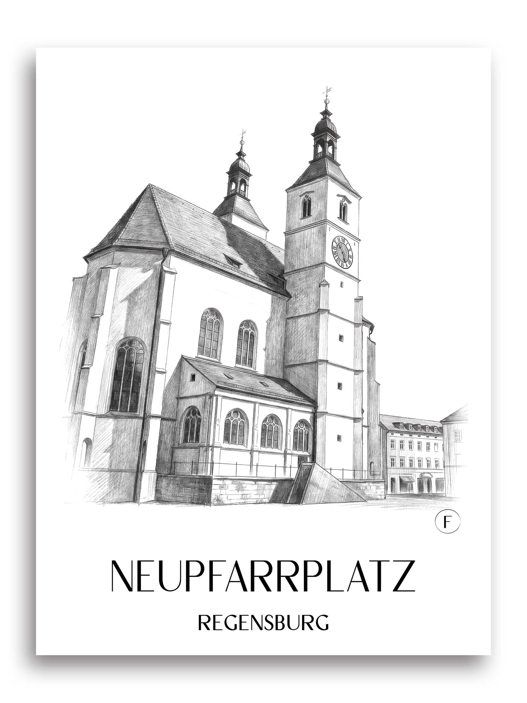 Neupfarrplatz Poster - Regensburg - Deutschland Kunstdruck - Zeichnung von A4 bis A1