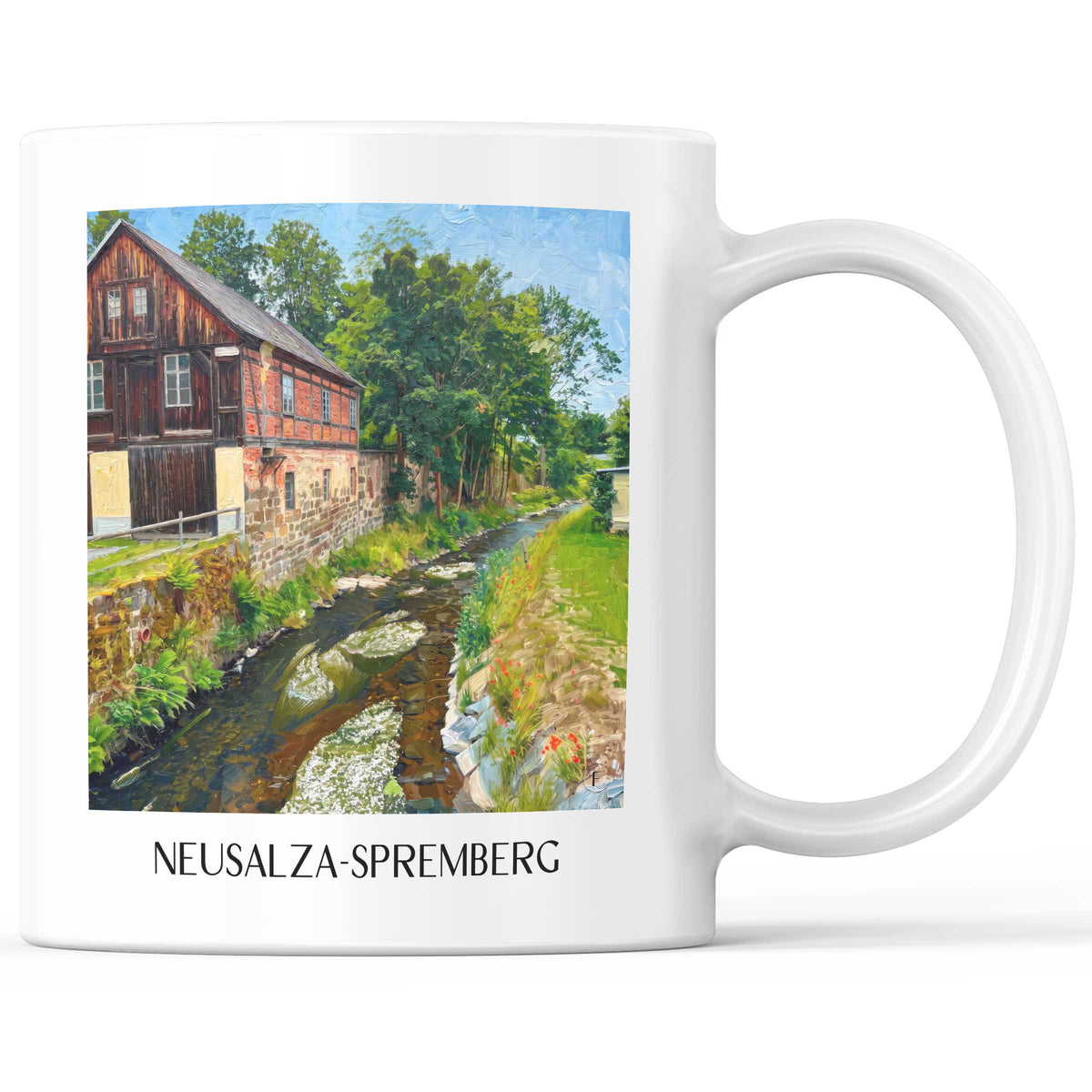 Neusalza-Spremberg Kaffeebecher - Oberlausitz - Deutschland Becher - Kaffeetasse im Ölgemälde Stil