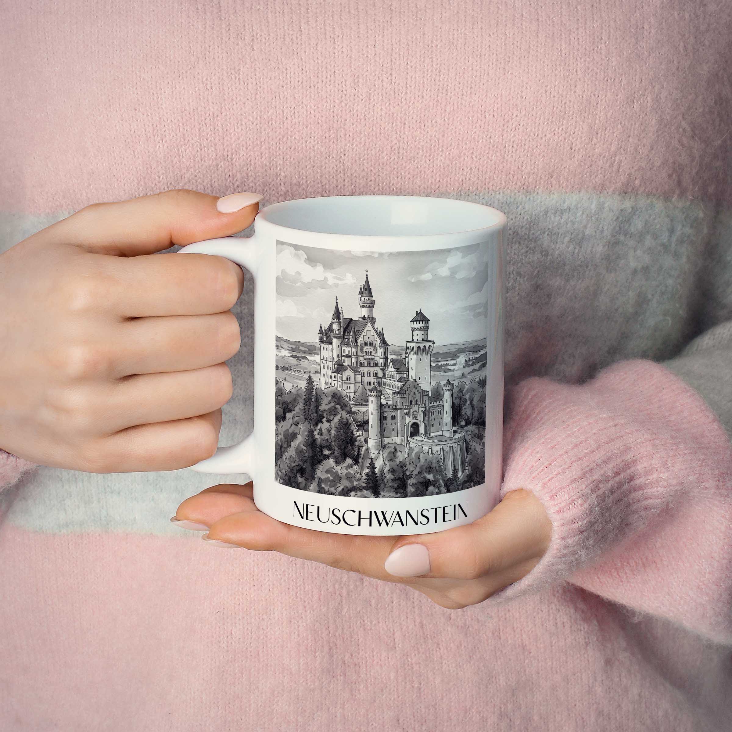neuschwanstein-deutschland-kaffeebecher-aquarell-schwarz-weiss