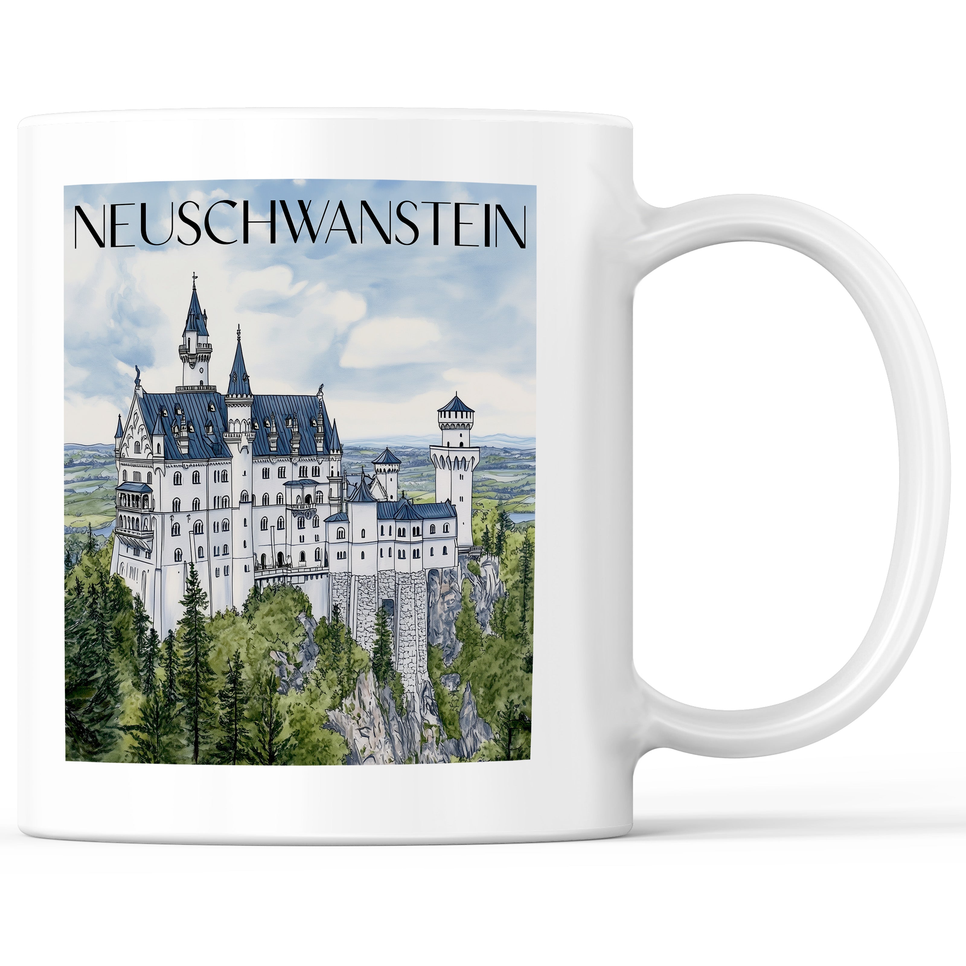 Neuschwanstein - Deutschland Becher - Kaffeetasse im Aquarell Stil - favplace