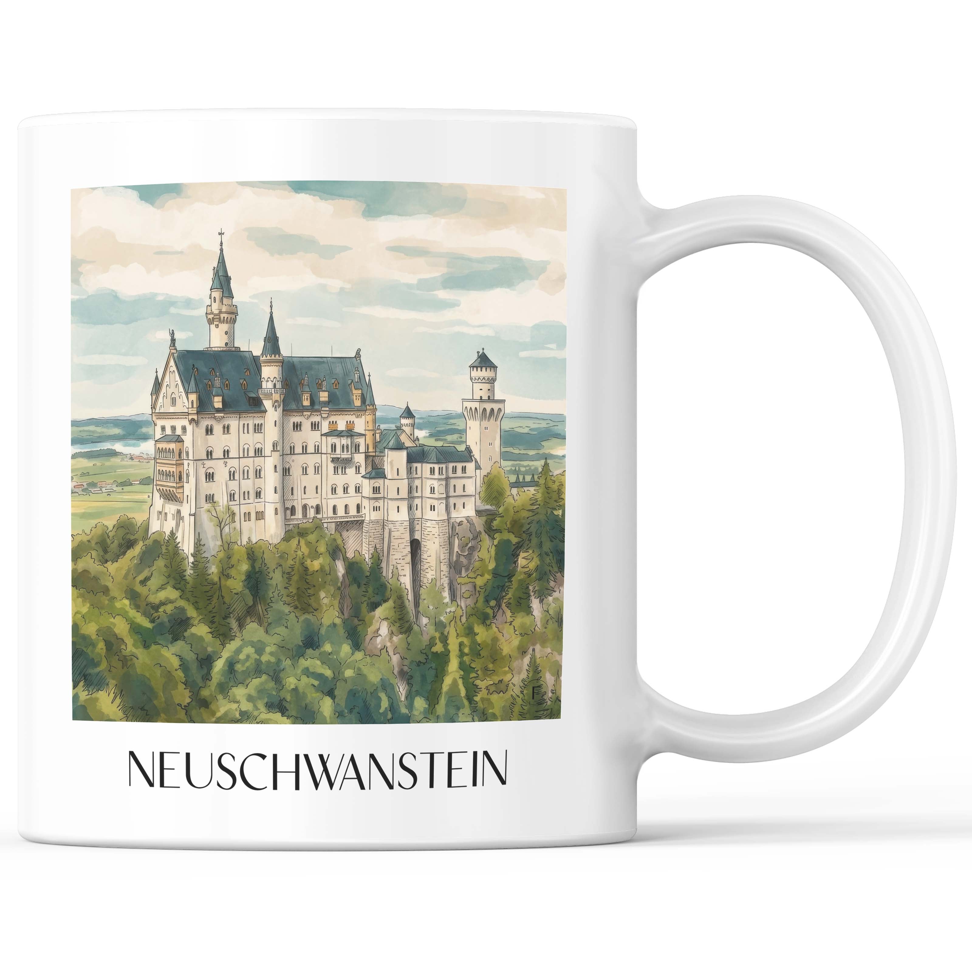 Neuschwanstein - Deutschland Becher - Kaffeetasse im Aquarell Stil - favplace