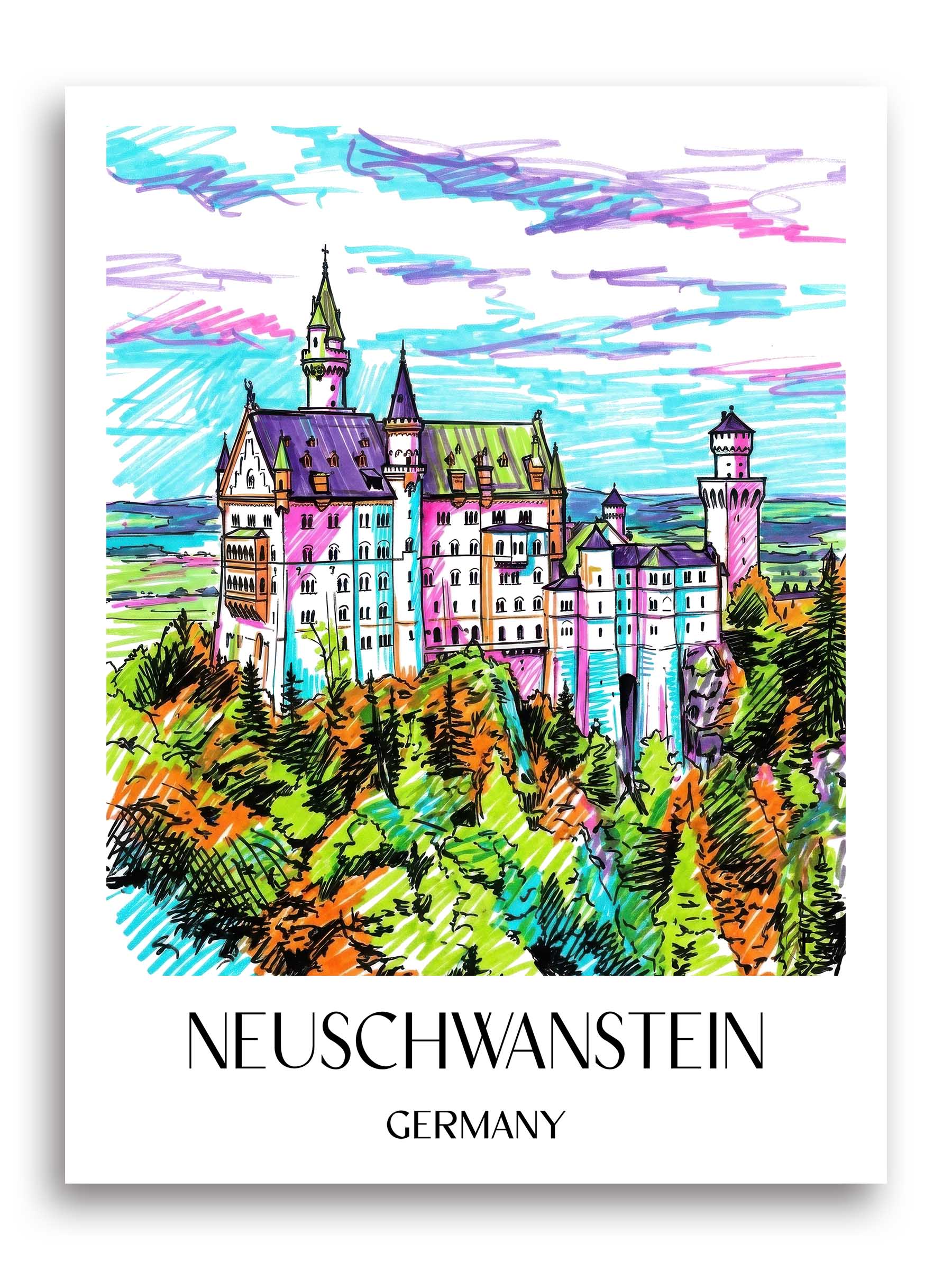 Neuschwanstein Poster - - Deutschland Kunstdruck - Tag Graffiti von A4 bis A1 - favplace