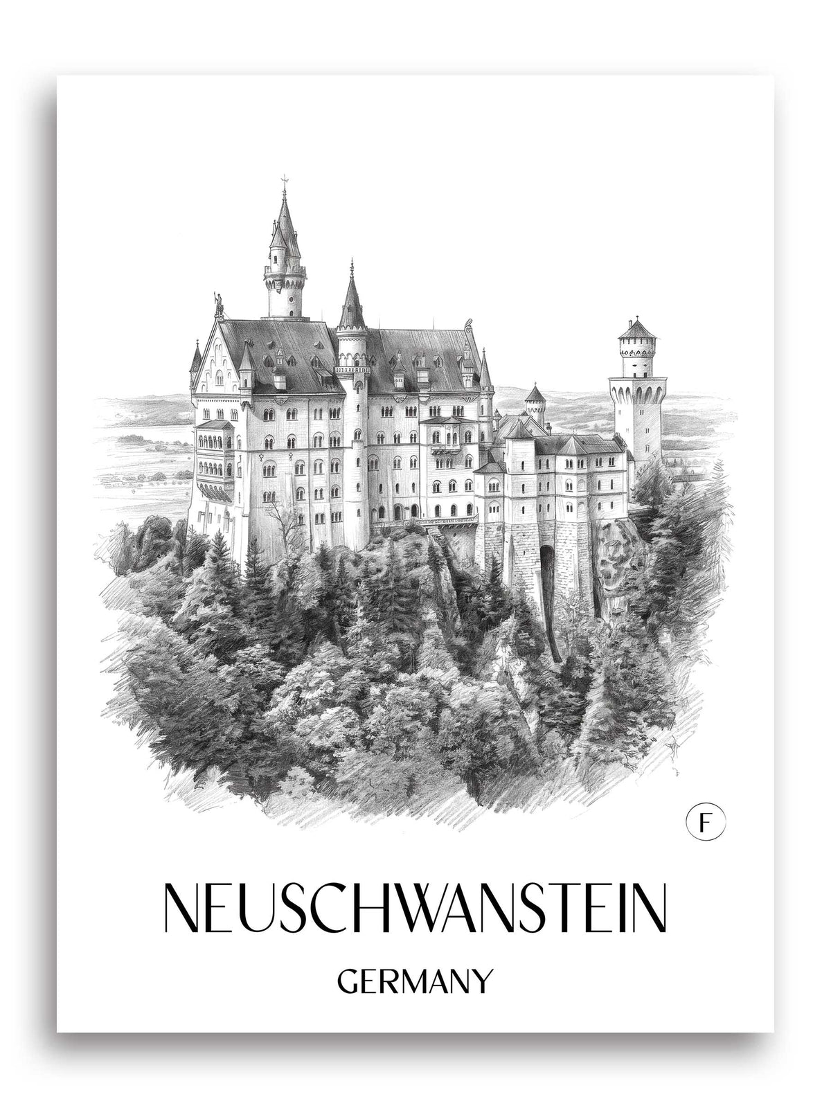 Neuschwanstein Poster - - Deutschland Kunstdruck - Zeichnung von A4 bis A1 - favplace