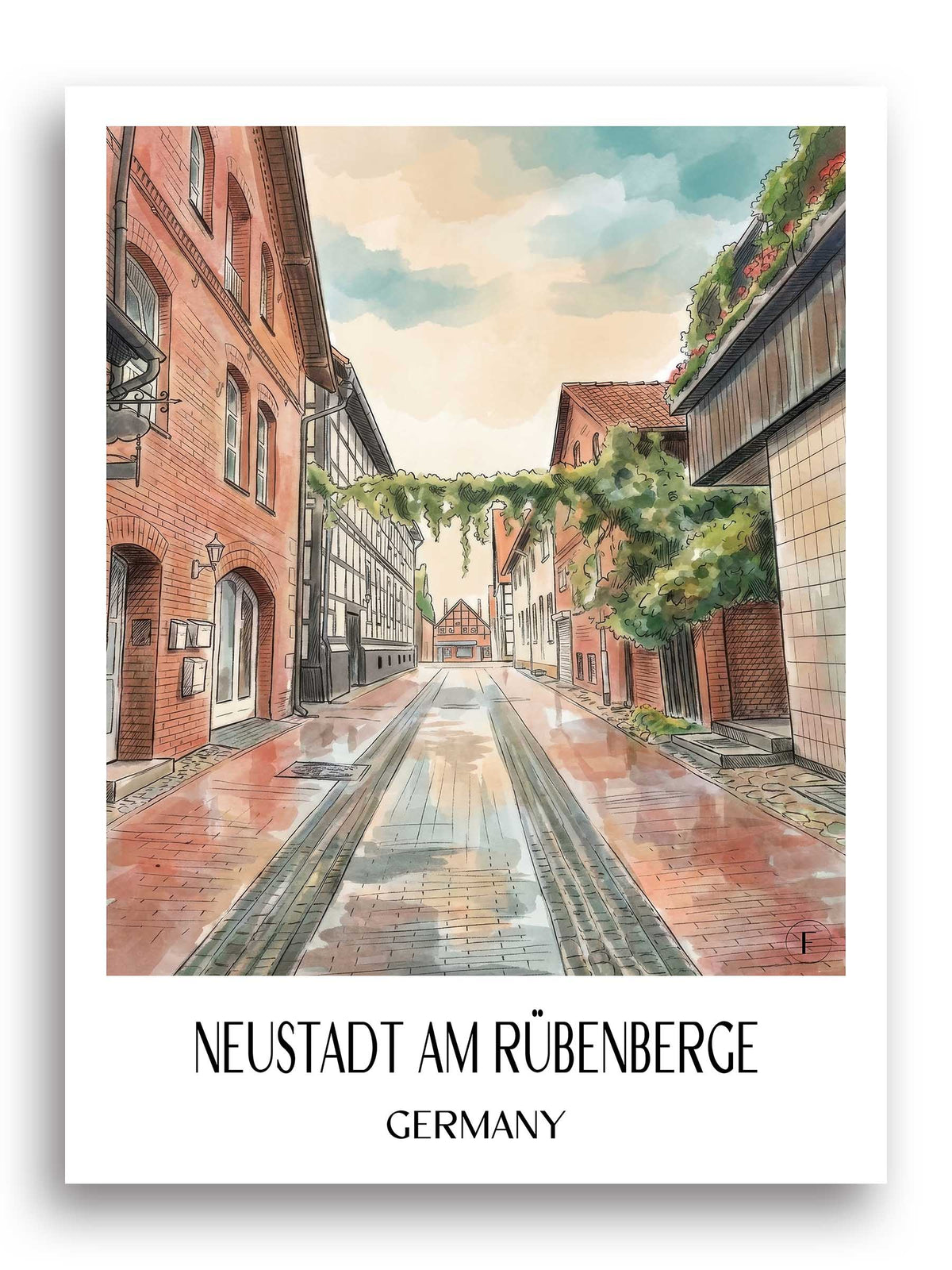 Neustadt am Rübenberge Poster - Niedersachsen - Deutschland Kunstdruck - Aquarell von A4 bis A1 - favplace