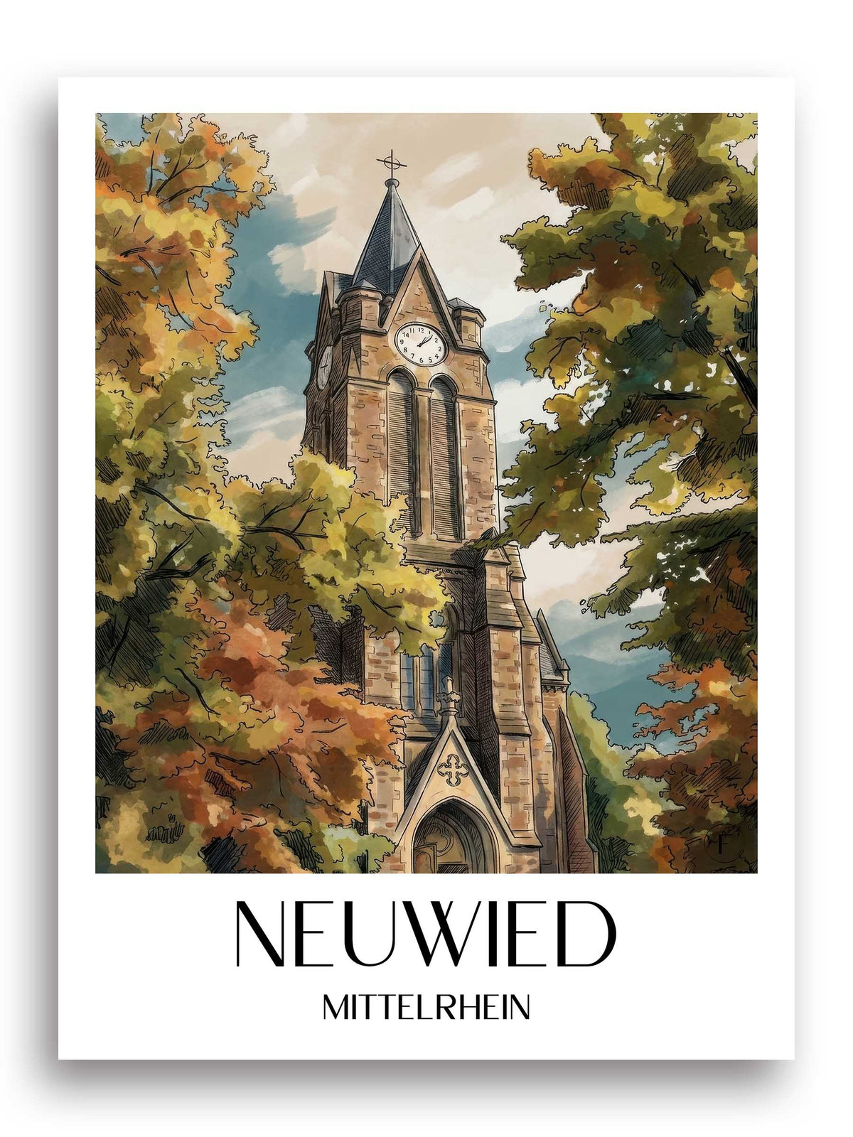 neuwied-mittelrhein-deutschland-poster-aquarell