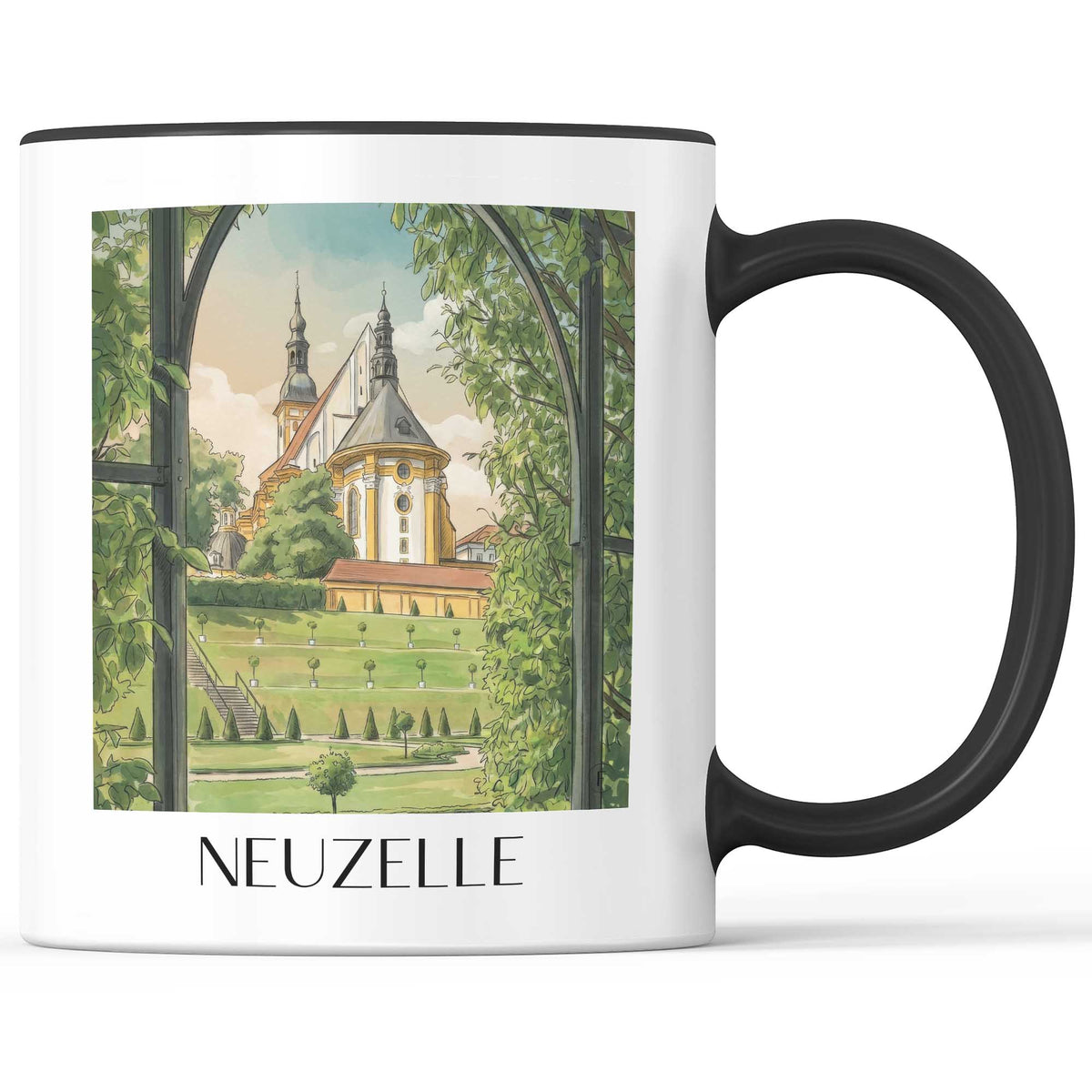 neuzelle-brandenburg-deutschland-kaffeebecher-aquarell