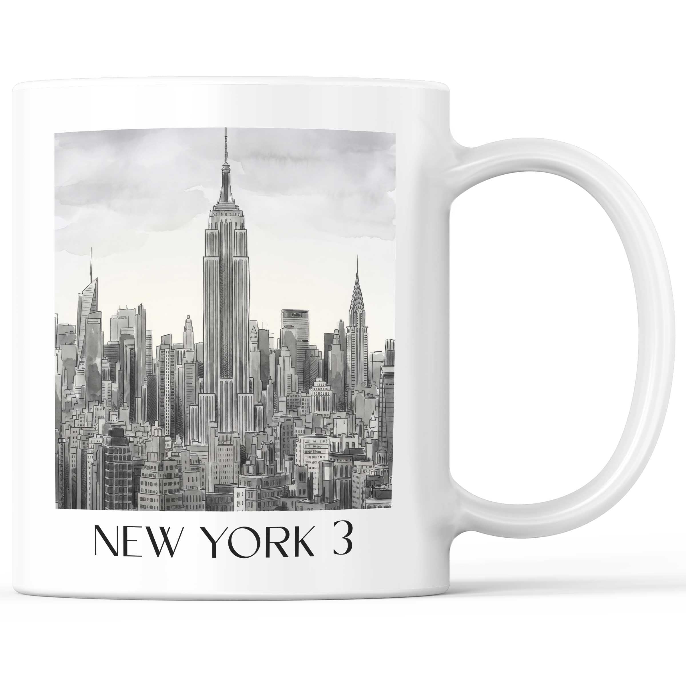 New York 3 - USA Becher - Kaffeetasse im Aquarell Schwarz-Weiß Stil - favplace