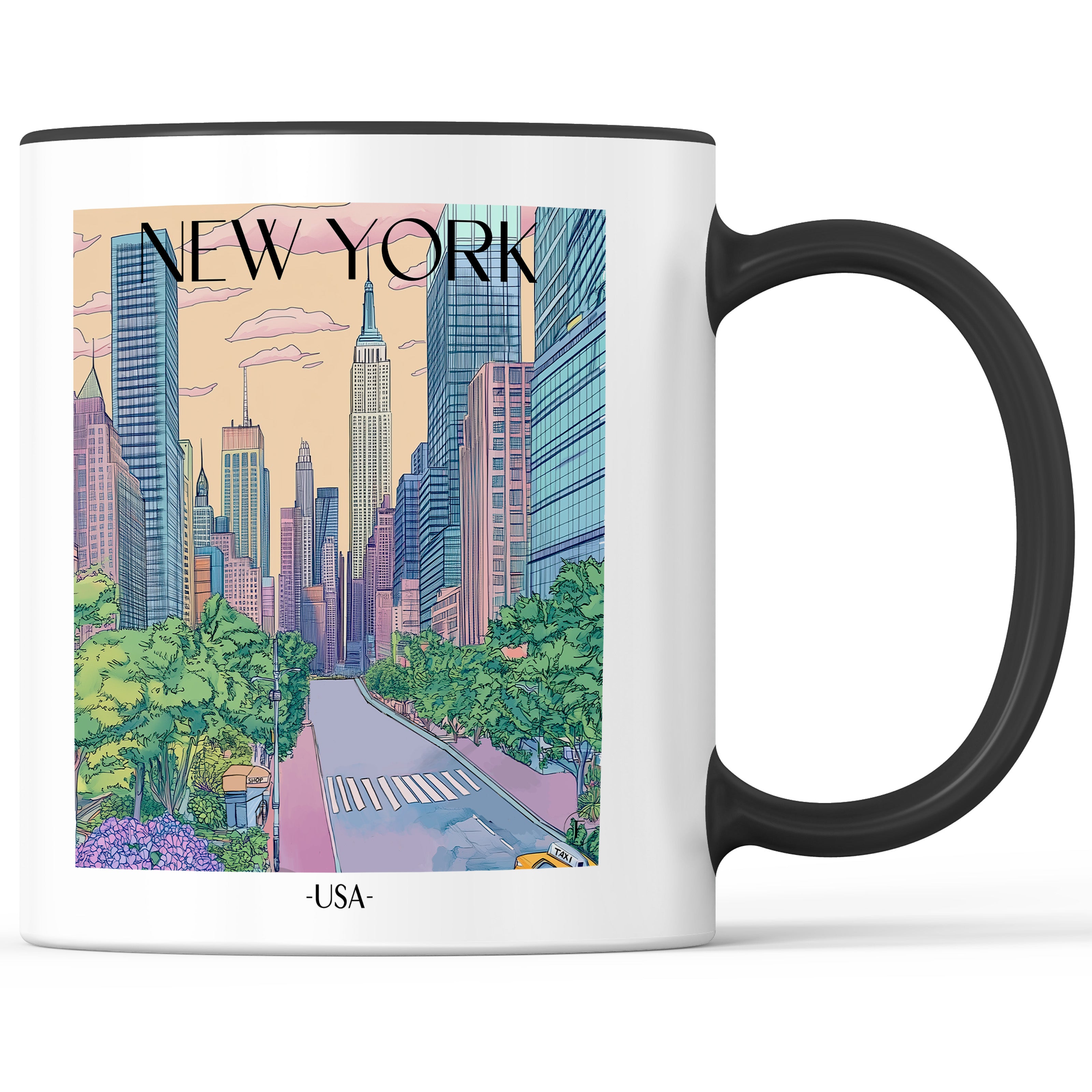 New York 3 - USA Becher - Kaffeetasse im Aquarell Stil - favplace