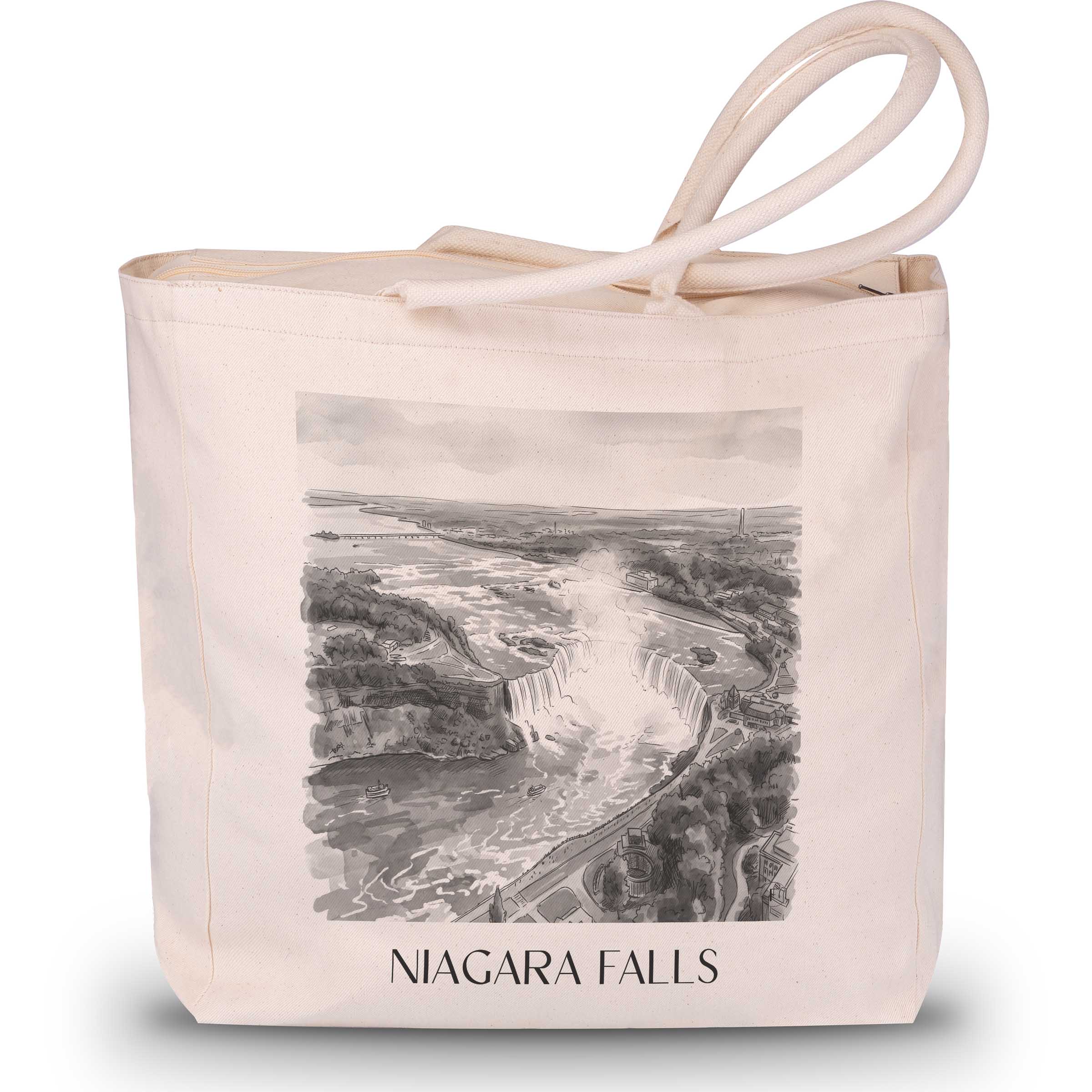 Niagara Fälle - Kanada/USA Tote Bag - Einkaufstasche im Aquarell Schwarz-Weiß Stil - favplace