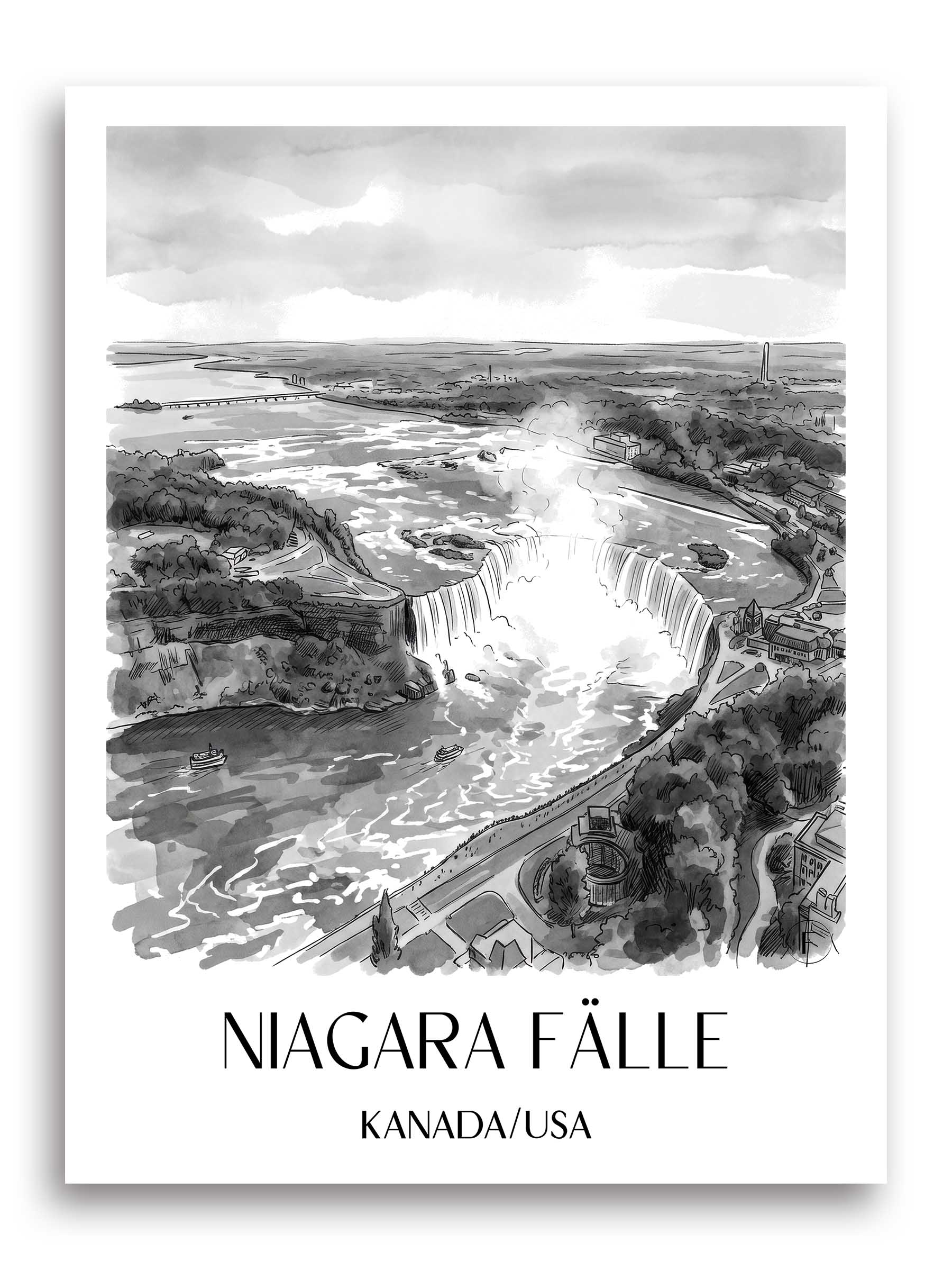 niagara-fälle-kanada/usa-poster-aquarell-schwarz-weiss