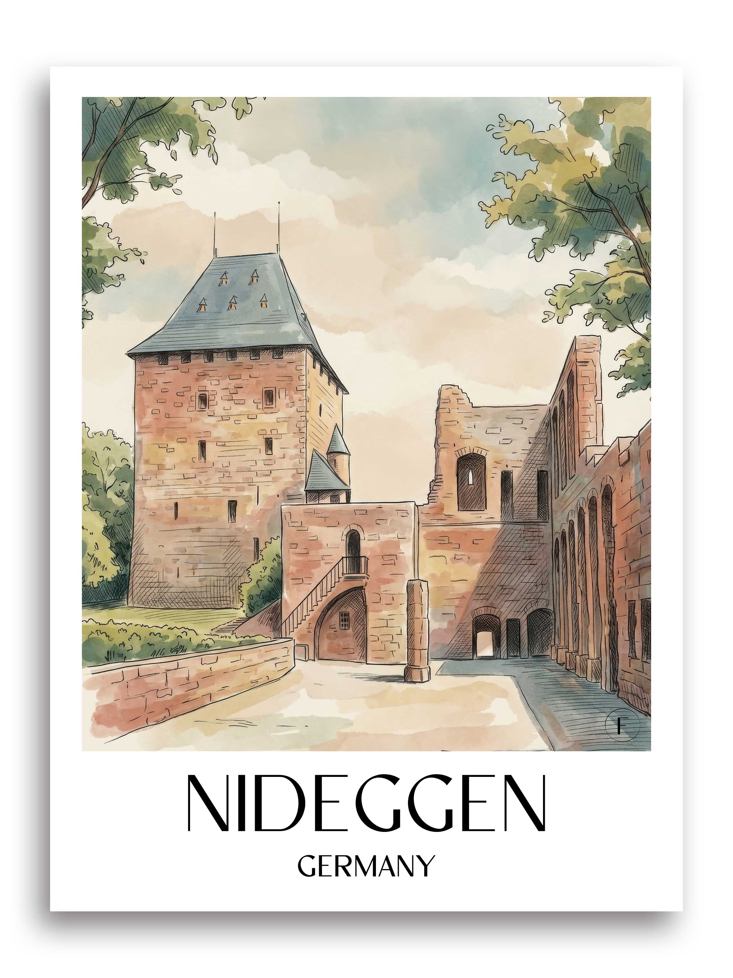 Nideggen Poster - Eifel - Deutschland Kunstdruck - Aquarell von A4 bis A1 - favplace