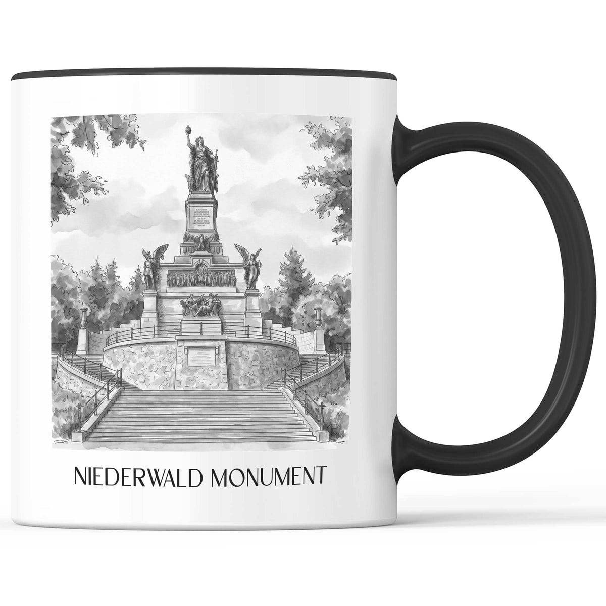 Niederwalddenkmal Kaffeebecher - Rheingau - Deutschland Becher - Kaffeetasse im Aquarell Schwarz-Weiß Stil - favplace