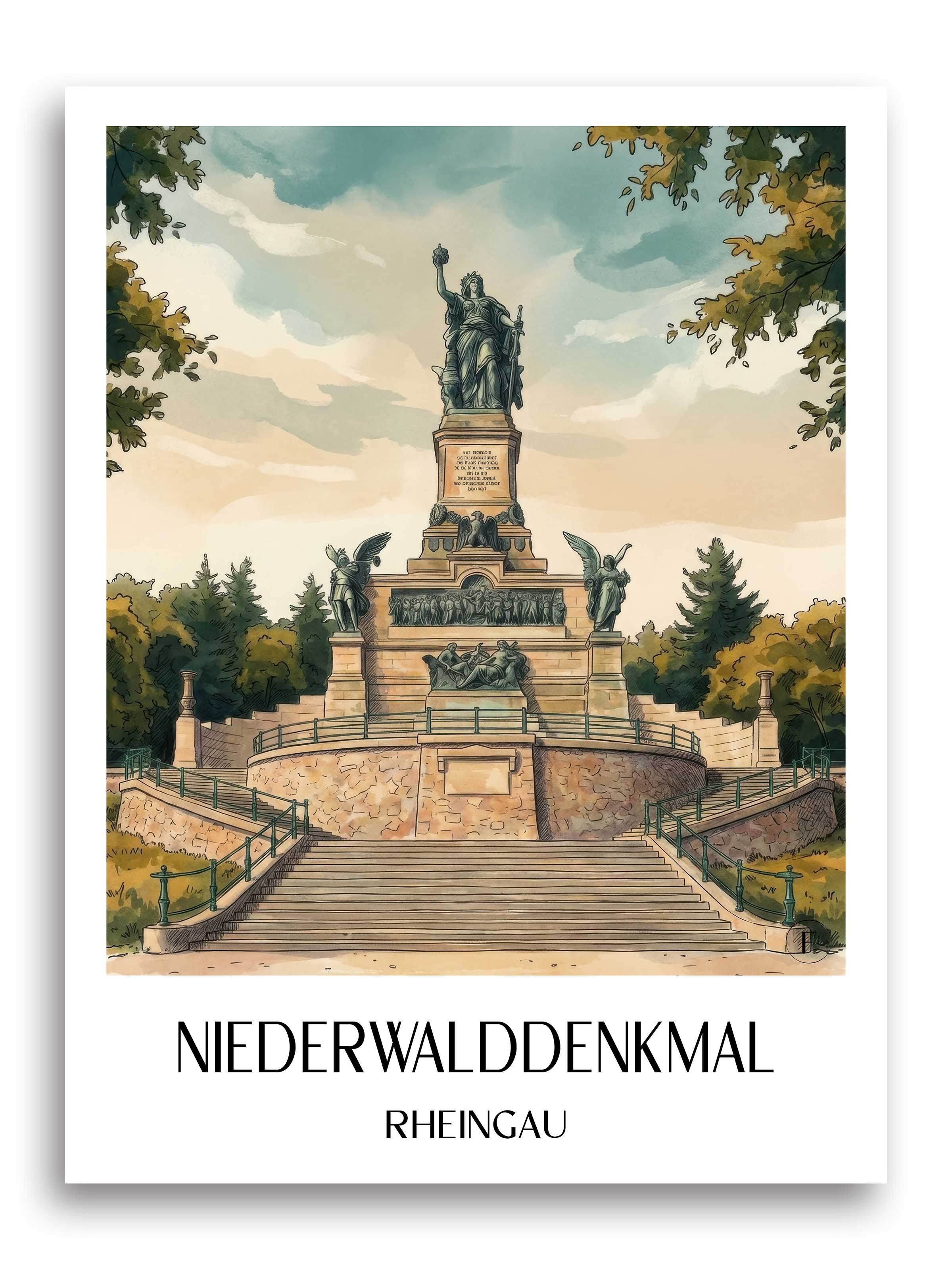 niederwalddenkmal-rheingau-deutschland-poster-aquarell