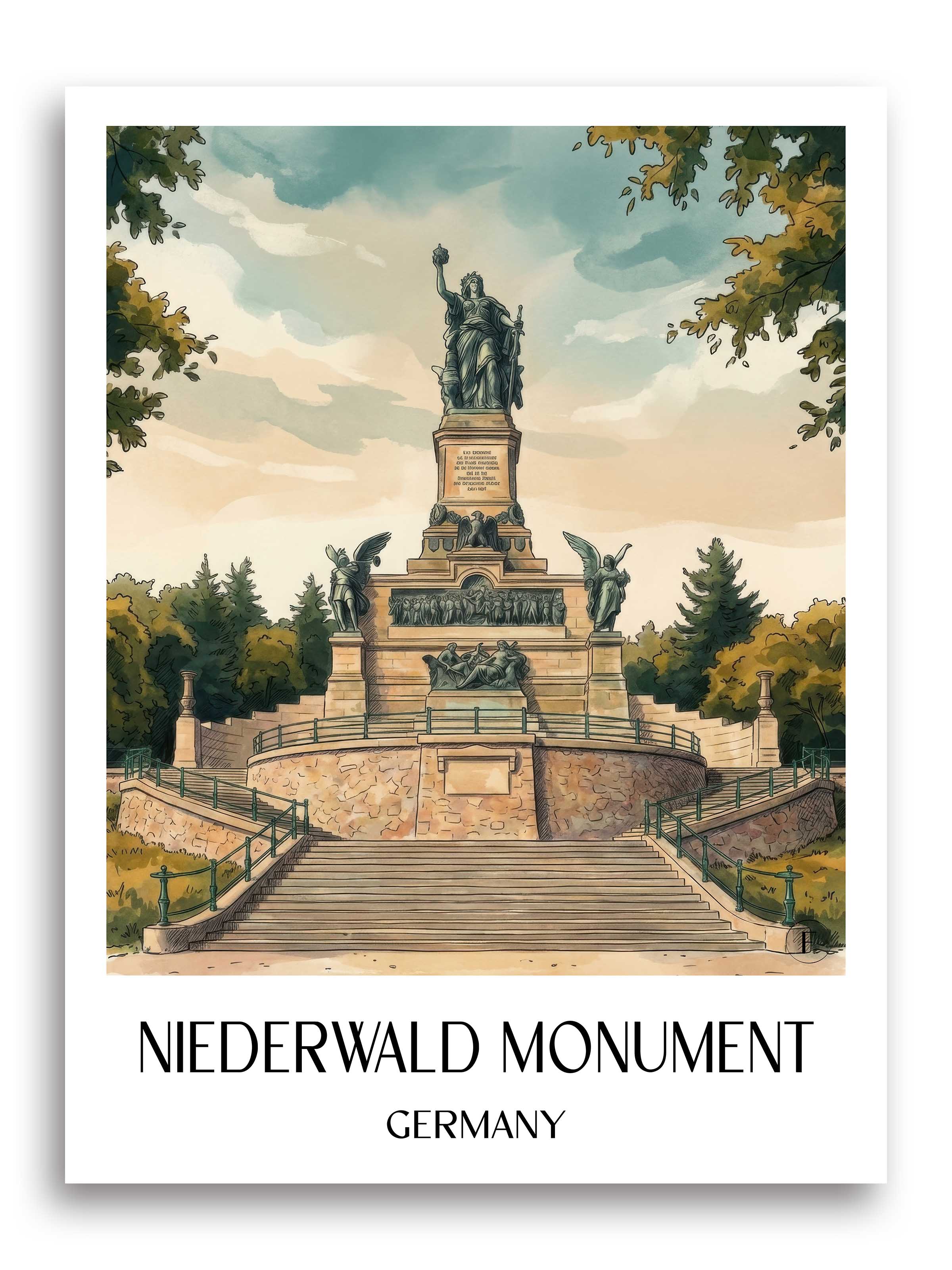Niederwalddenkmal Poster - Rheingau - Deutschland Kunstdruck - Aquarell von A4 bis A1 - favplace