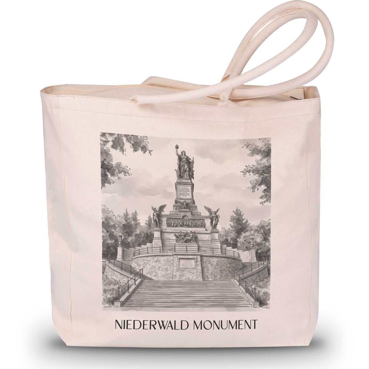 Niederwalddenkmal Shopping Tasche - Rheingau - Deutschland Tote Bag - Einkaufstasche im Aquarell Schwarz-Weiß Stil - favplace