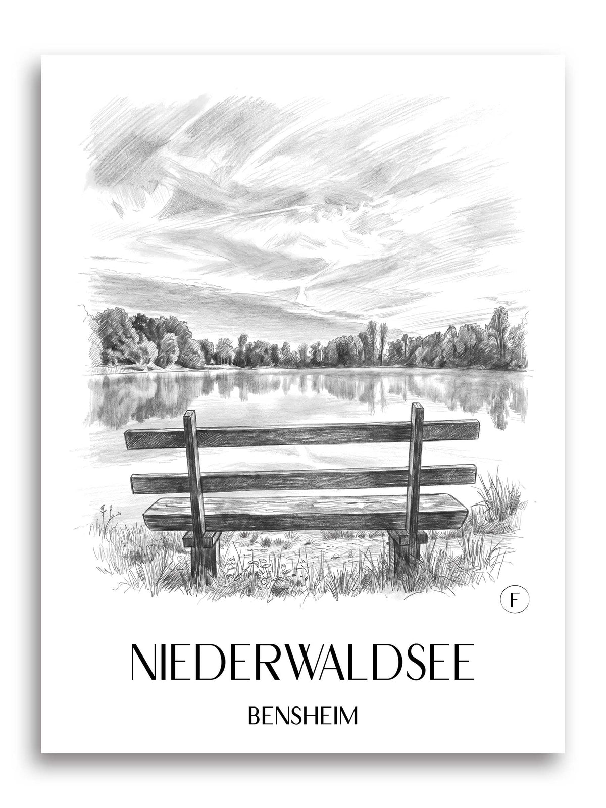 Niederwaldsee Poster - Bensheim - Deutschland Kunstdruck - Zeichnung von A4 bis A1