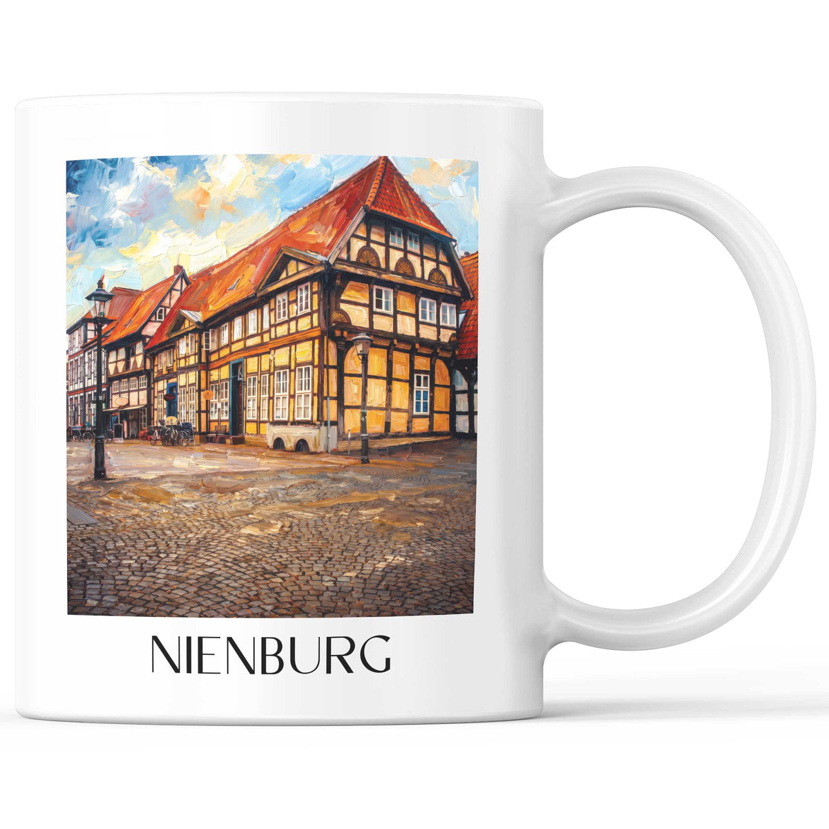 Nienburg Kaffeebecher - Weser - Deutschland Becher - Kaffeetasse im Ölgemälde Stil