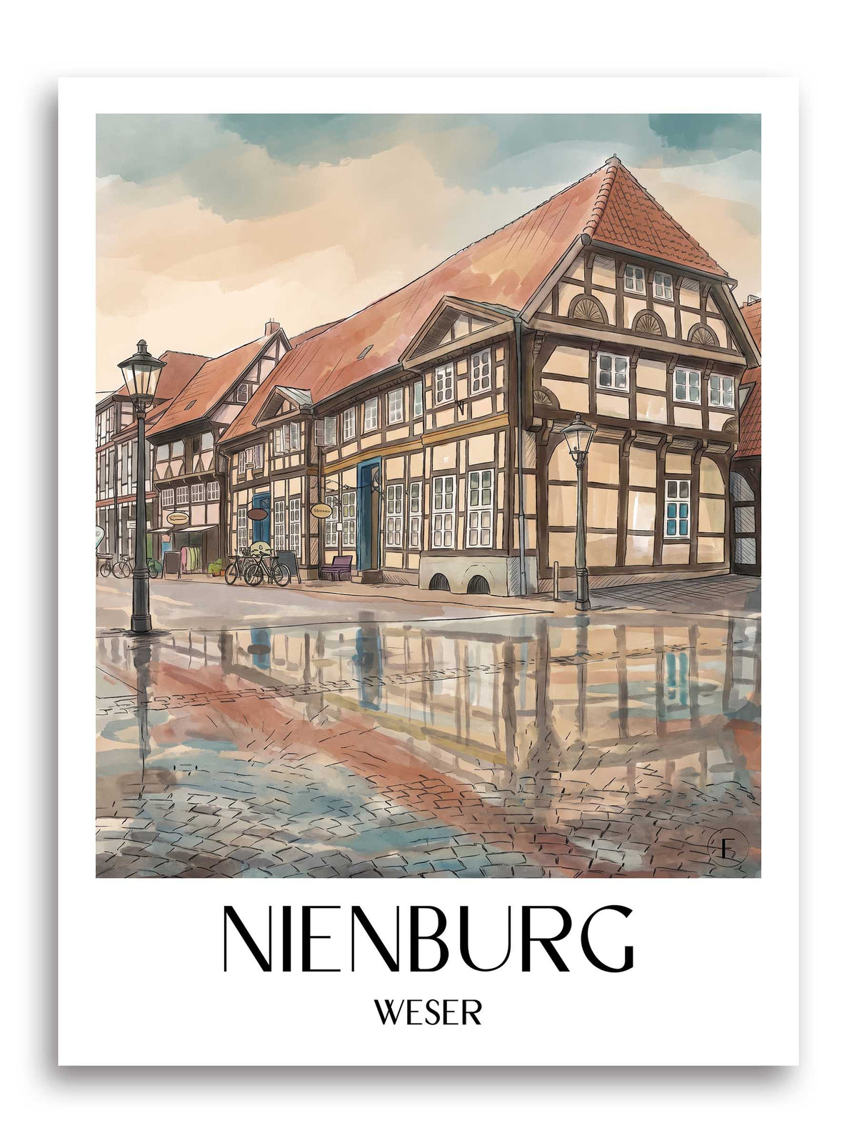 nienburg-weser-deutschland-poster-aquarell