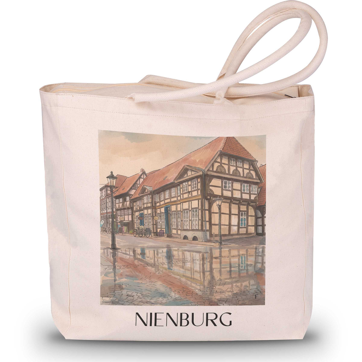 Nienburg Shopping Tasche - Weser - Deutschland Tote Bag - Einkaufstasche im Aquarell Stil - favplace