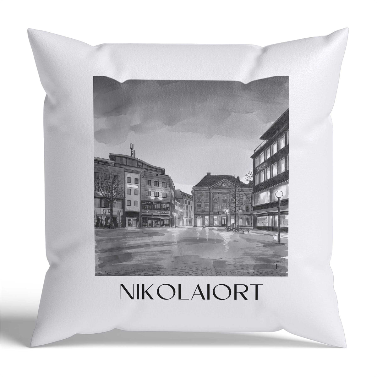 Nikolaiort Kissenhülle - Zierkissen Bezug - Osnabrück - Deutschland Kissen bzw. Kissenbezug im Aquarell Schwarz-Weiß Stil - favplace