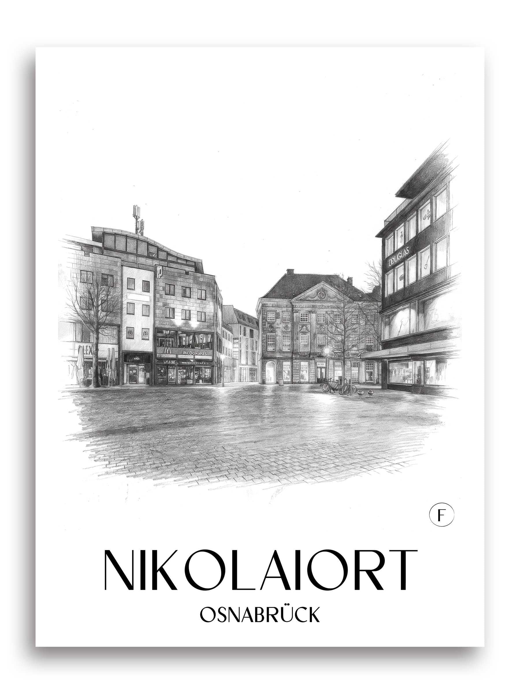 Nikolaiort Poster - Osnabrück - Deutschland Kunstdruck - Zeichnung von A4 bis A1