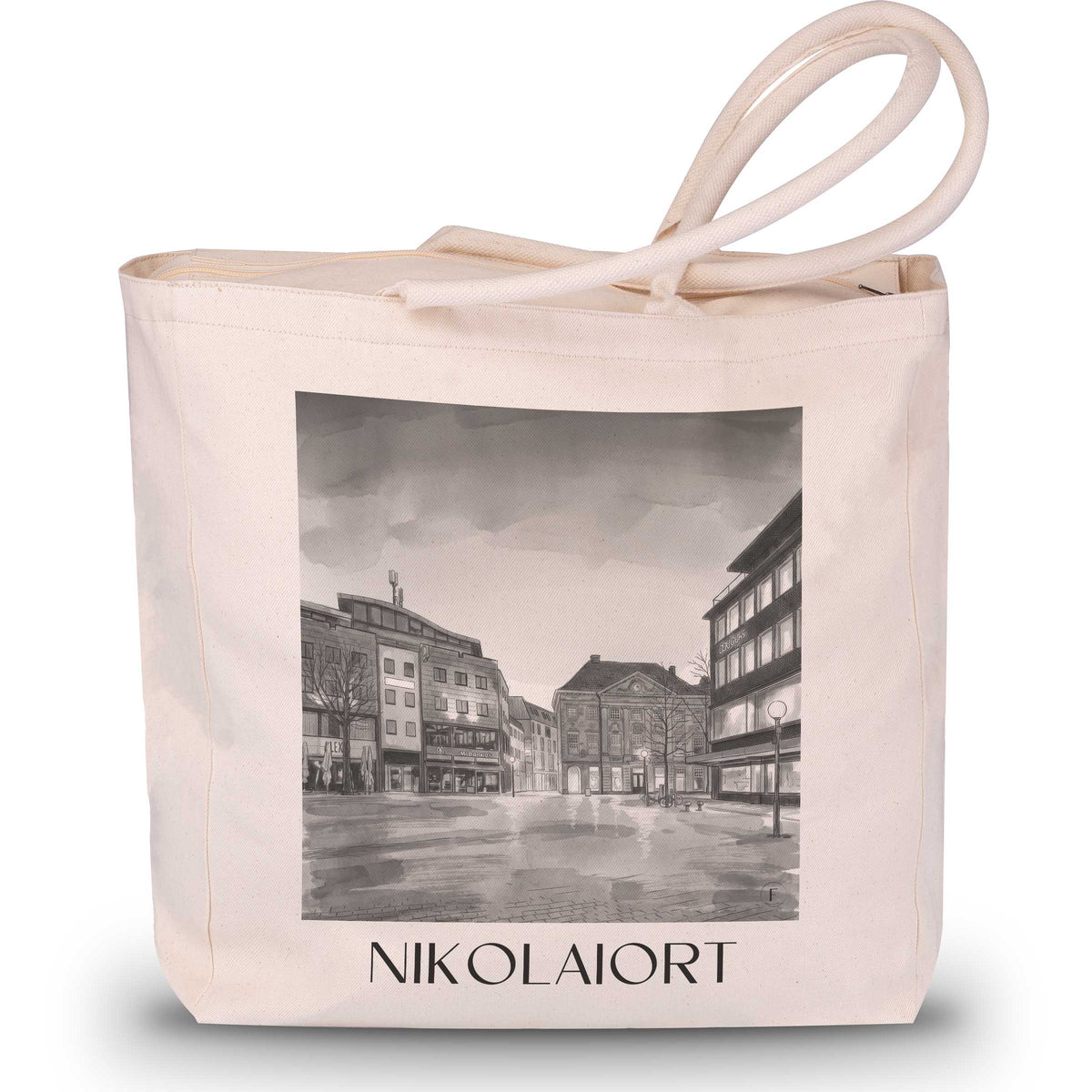 Nikolaiort Shopping Tasche - Osnabrück - Deutschland Tote Bag - Einkaufstasche im Aquarell Schwarz-Weiß Stil - favplace