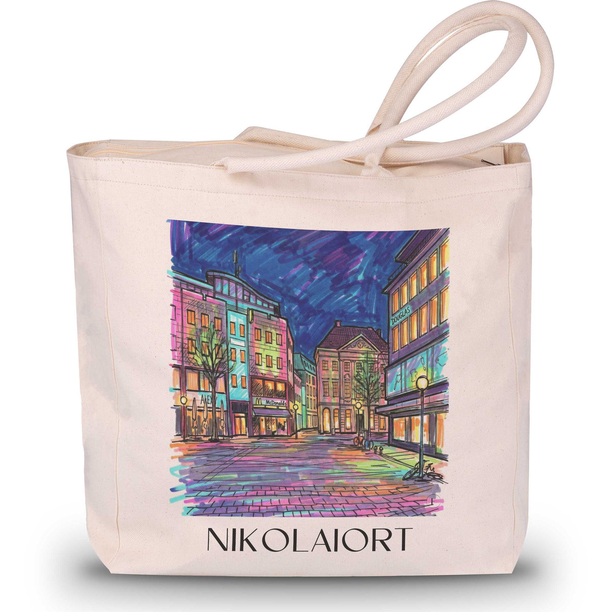 Nikolaiort Shopping Tasche - Osnabrück - Deutschland Tote Bag - Einkaufstasche im Tag Graffiti Stil - favplace