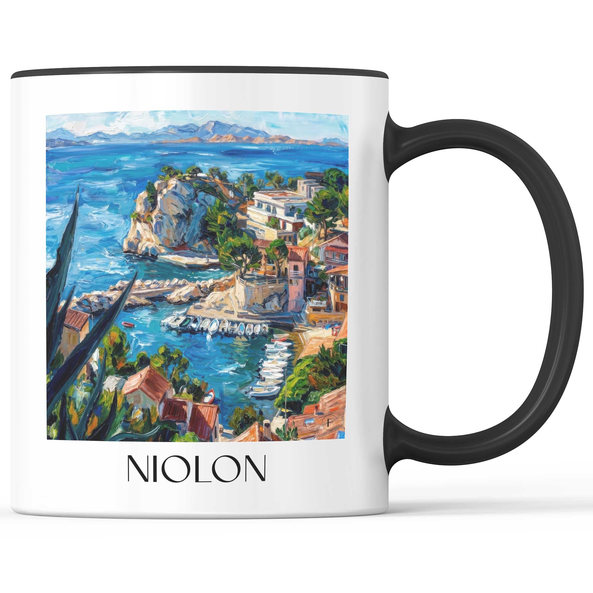Niolon Kaffeebecher - Côte Bleue - Frankreich Becher - Kaffeetasse im Ölgemälde Stil - favplace