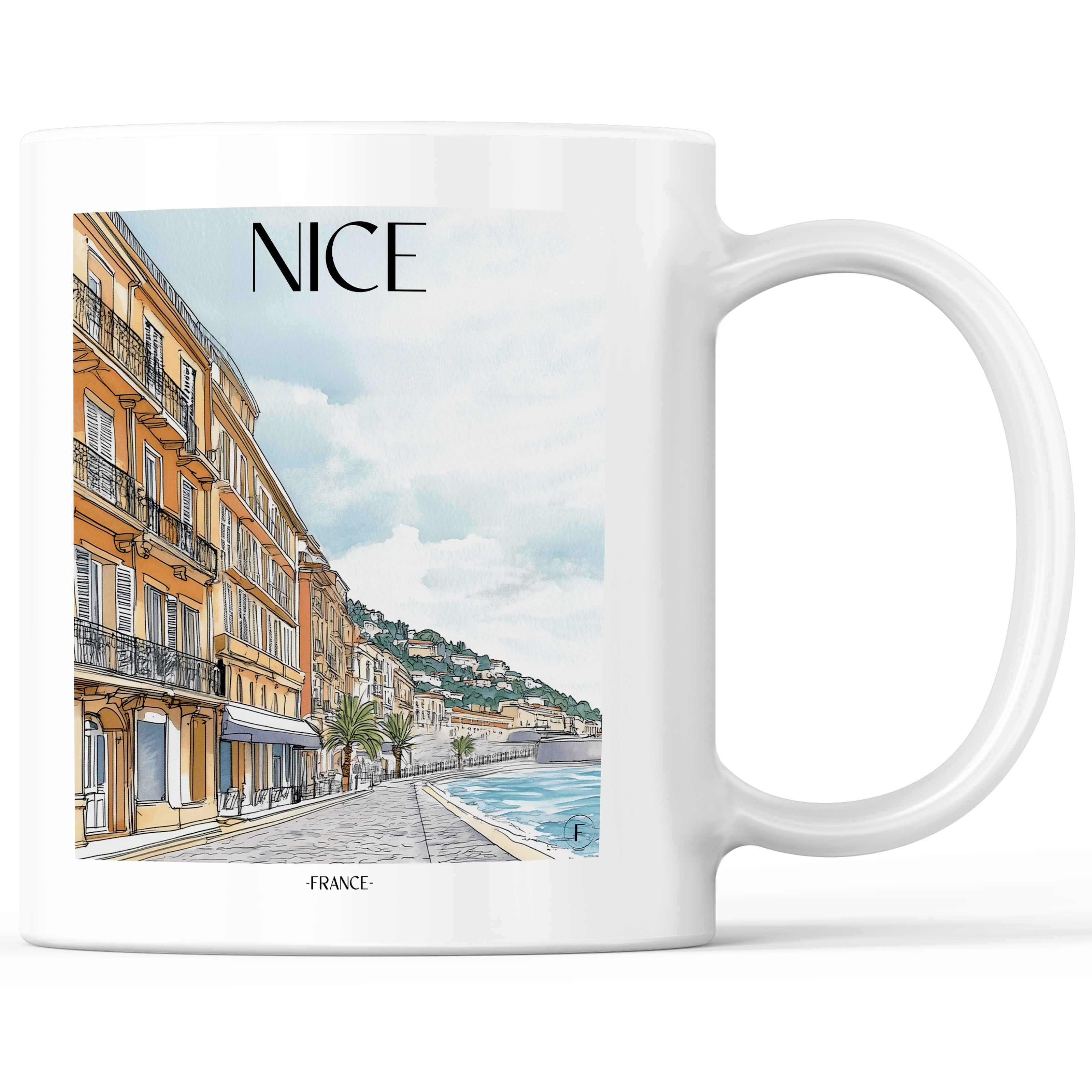 Nizza - Frankreich Becher - Kaffeetasse im Aquarell Stil - favplace
