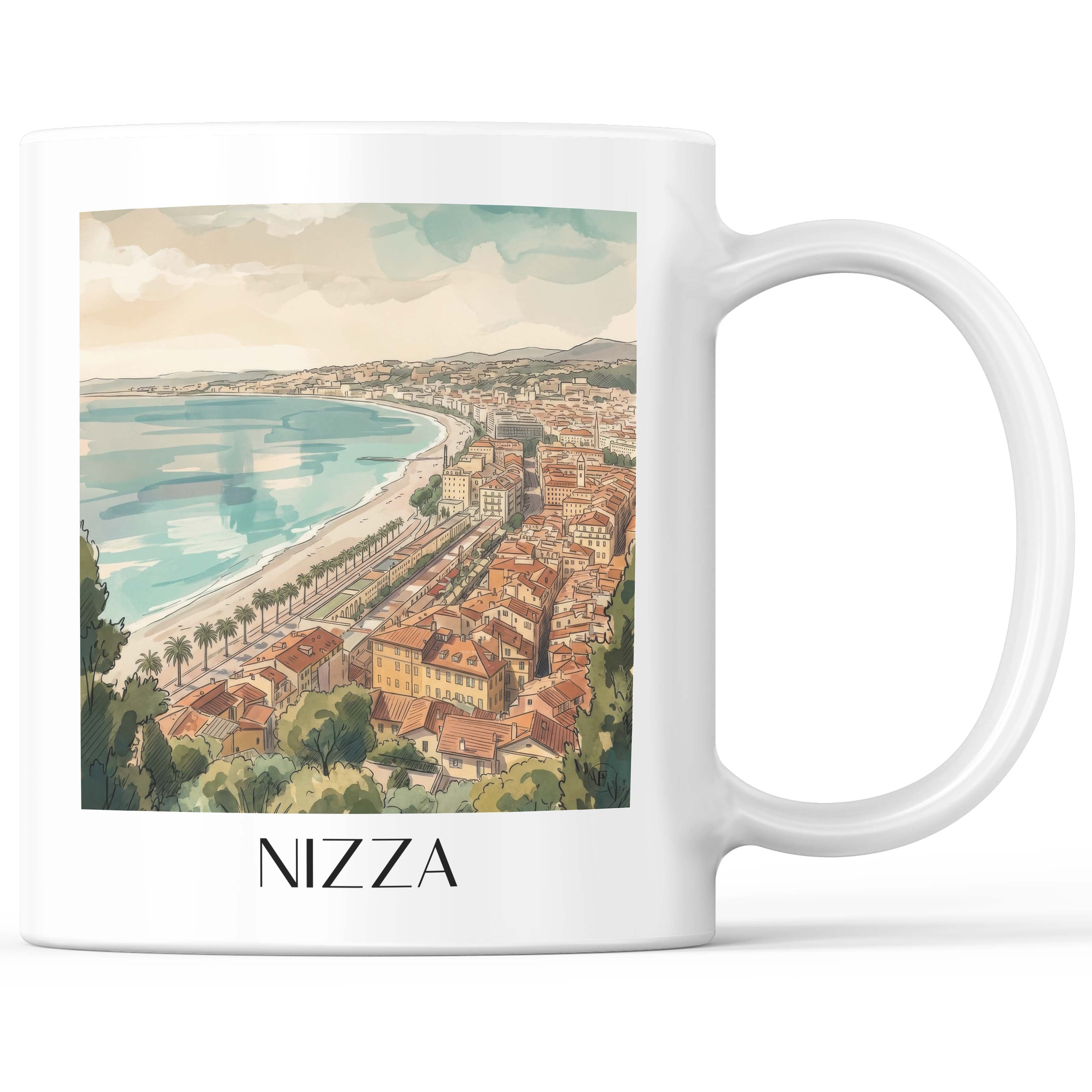 Nizza - Frankreich Becher - Kaffeetasse im Aquarell Stil - favplace