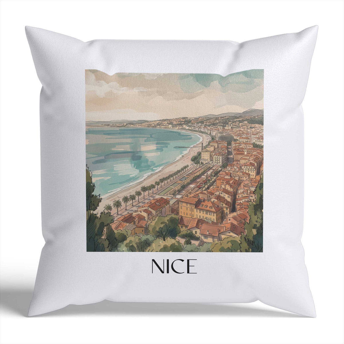 Nizza Kissenhülle - Zierkissen Bezug - Frankreich - Frankreich Kissen bzw. Kissenbezug im Aquarell Stil - favplace