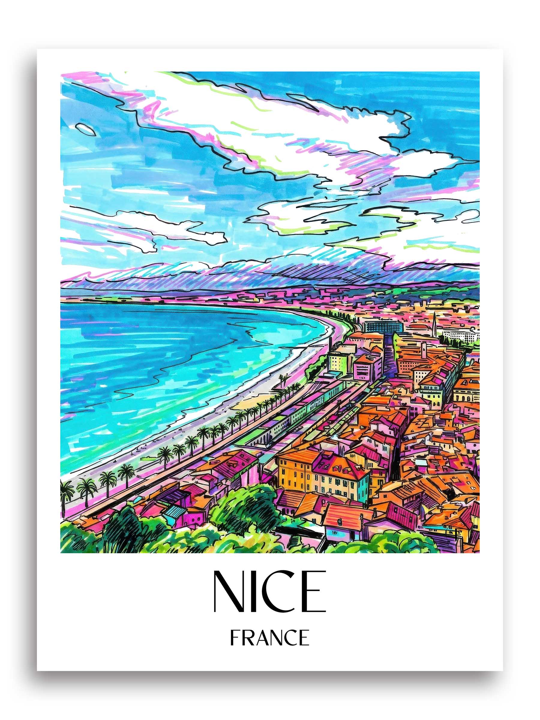 Nizza Poster - - Frankreich Kunstdruck - Tag Graffiti von A4 bis A1 - favplace