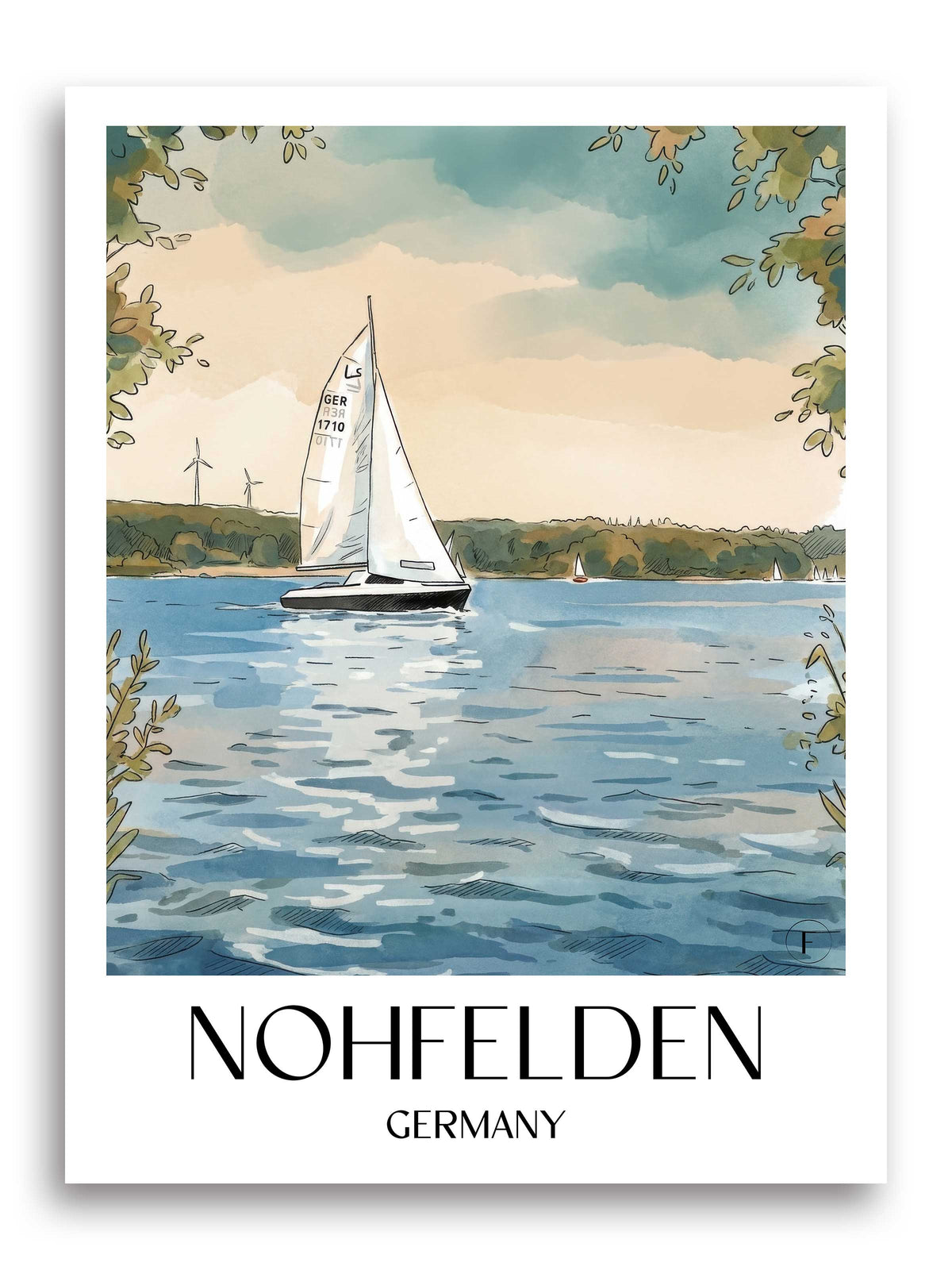 Nohfelden Poster - Bostalsee - Deutschland Kunstdruck - Aquarell von A4 bis A1 - favplace
