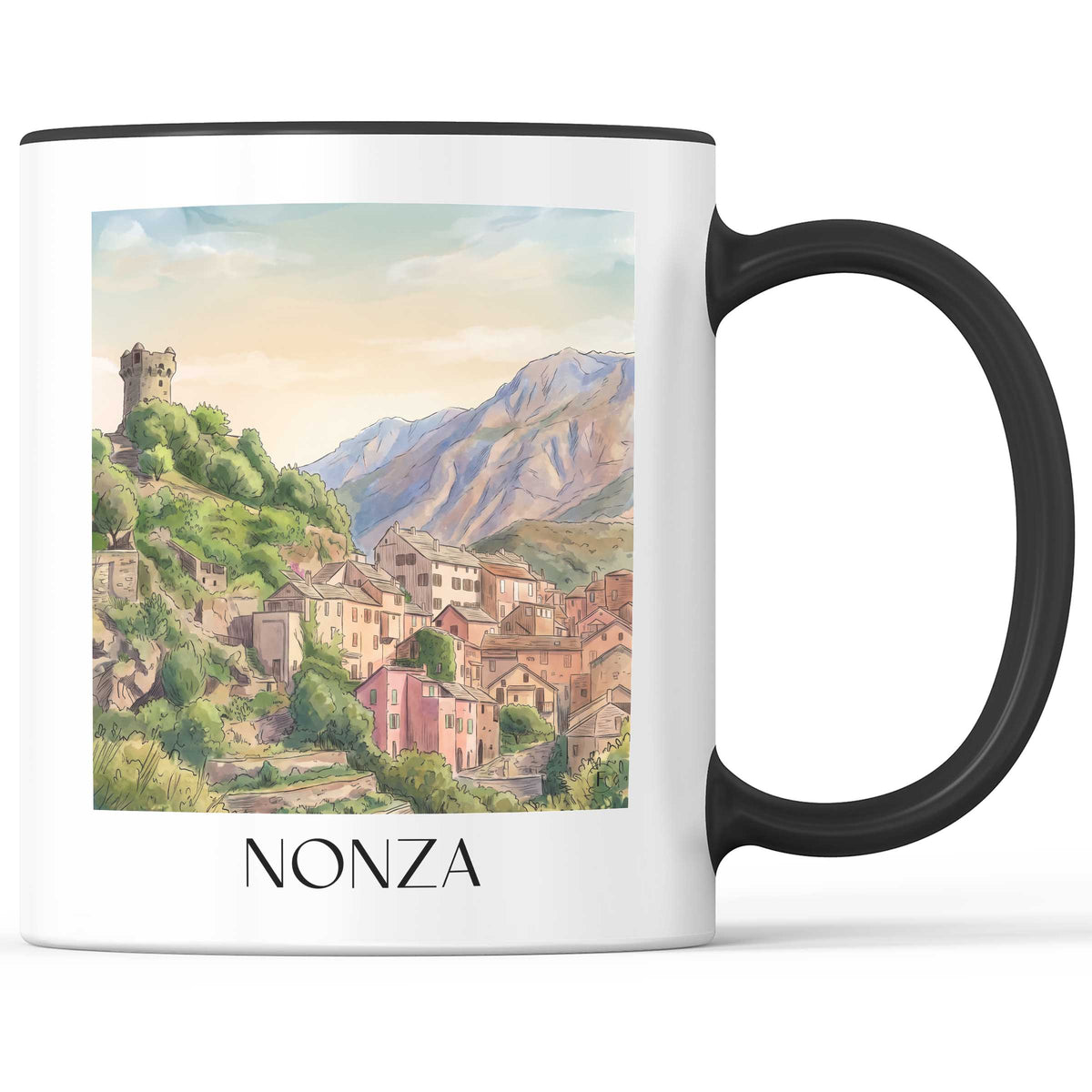 Nonza Kaffeebecher - Cap Corse - Frankreich Becher - Kaffeetasse im Aquarell Stil - favplace