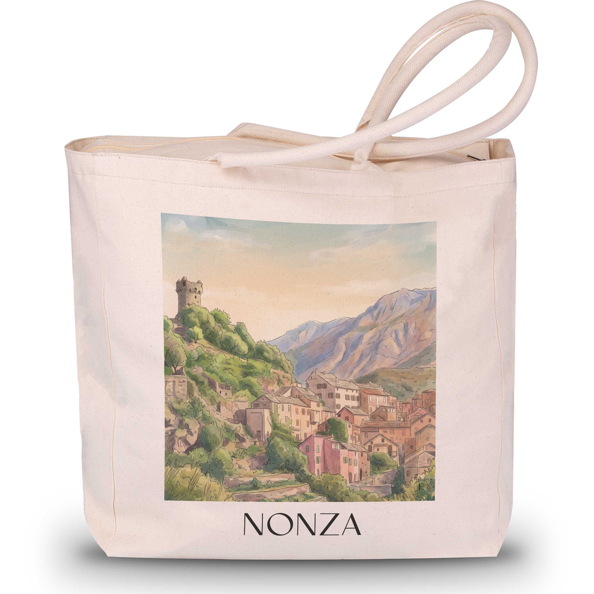 Nonza Shopping Tasche - Cap Corse - Frankreich Tote Bag - Einkaufstasche im Aquarell Stil