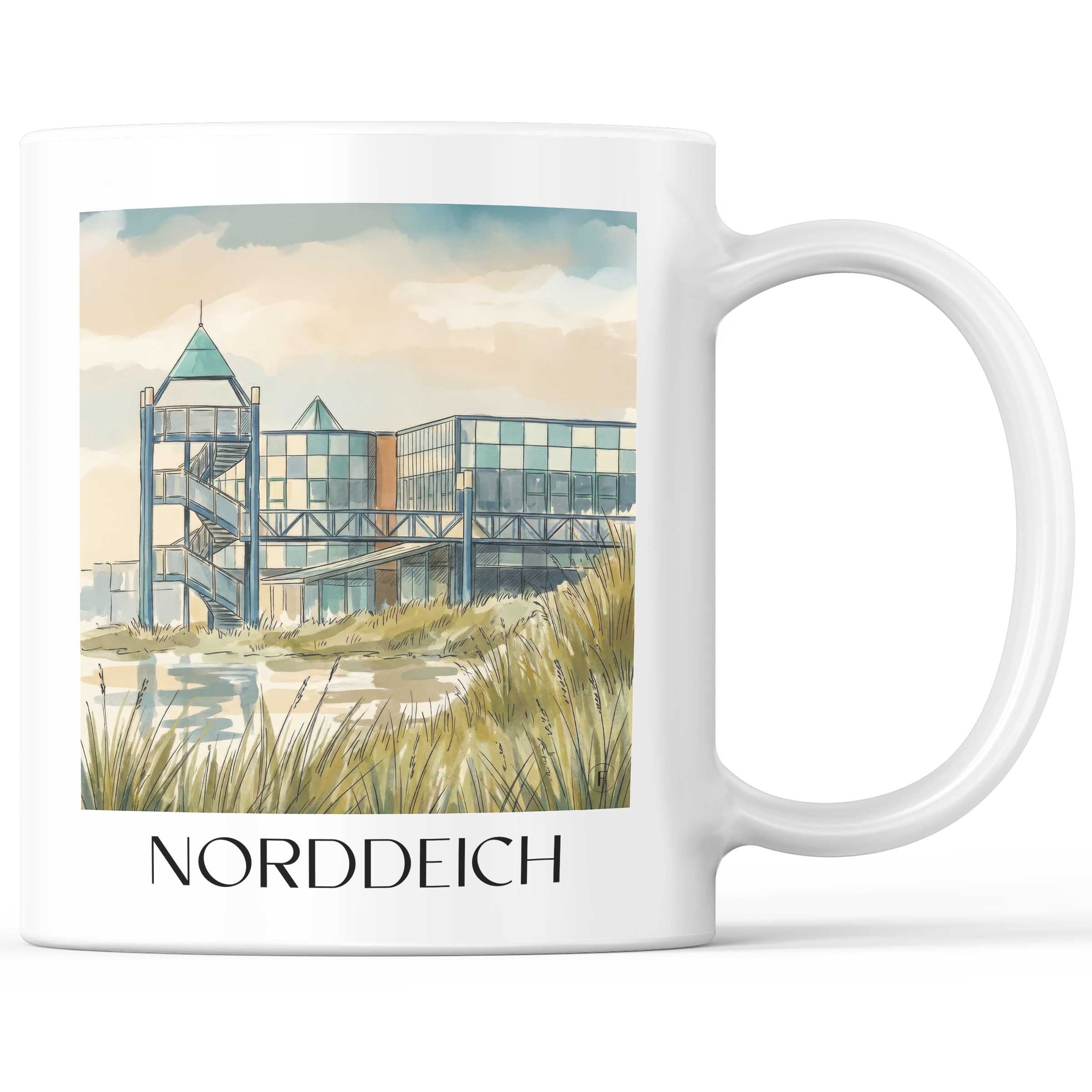 Norddeich Kaffeebecher - Ostfriesland - Deutschland Becher - Kaffeetasse im Aquarell Stil - favplace