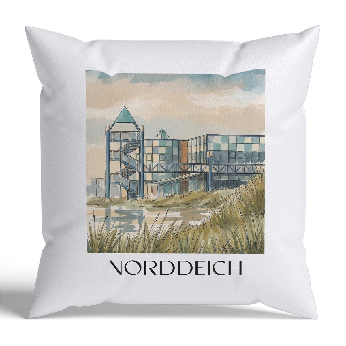 Norddeich Kissenhülle - Zierkissen Bezug - Ostfriesland - Deutschland Kissen bzw. Kissenbezug im Aquarell Stil - favplace