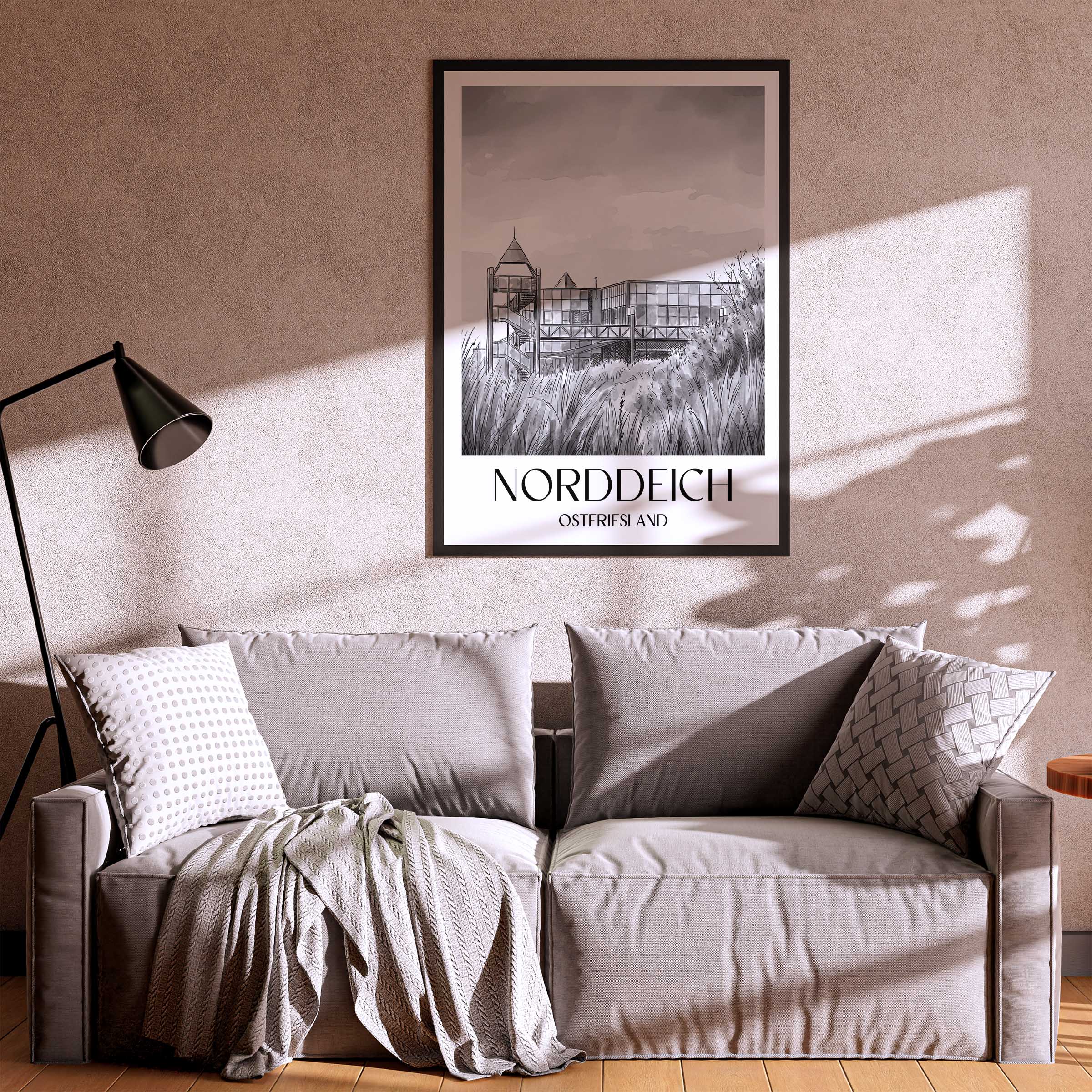 norddeich-ostfriesland-deutschland-poster-aquarell-schwarz-weiss