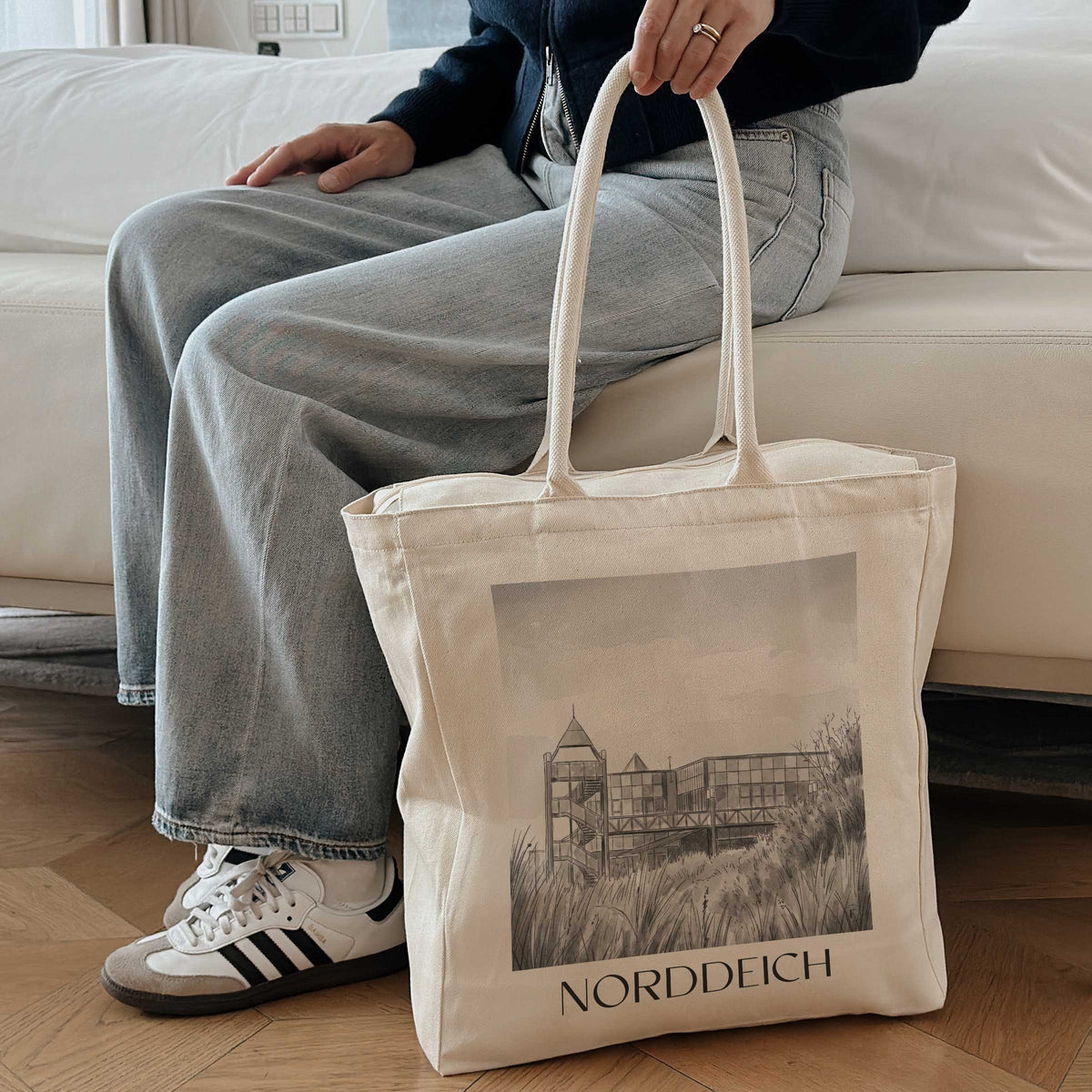 norddeich-ostfriesland-deutschland-einkaufstasche-aquarell-schwarz-weiss