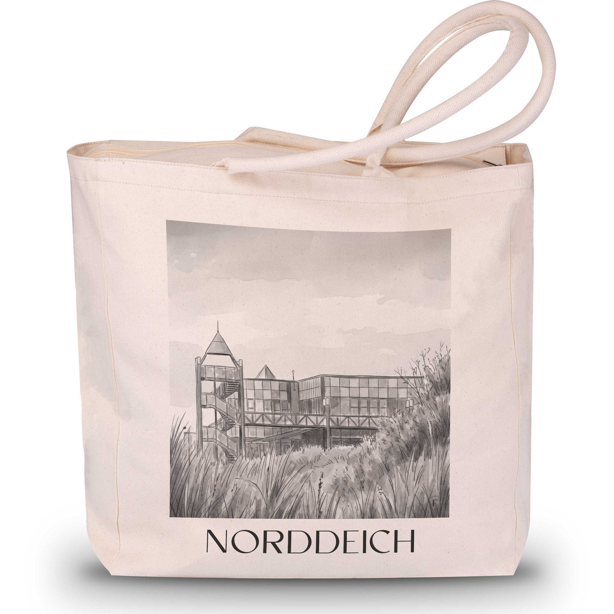 Norddeich Shopping Tasche - Ostfriesland - Deutschland Tote Bag - Einkaufstasche im Aquarell Schwarz-Weiß Stil - favplace
