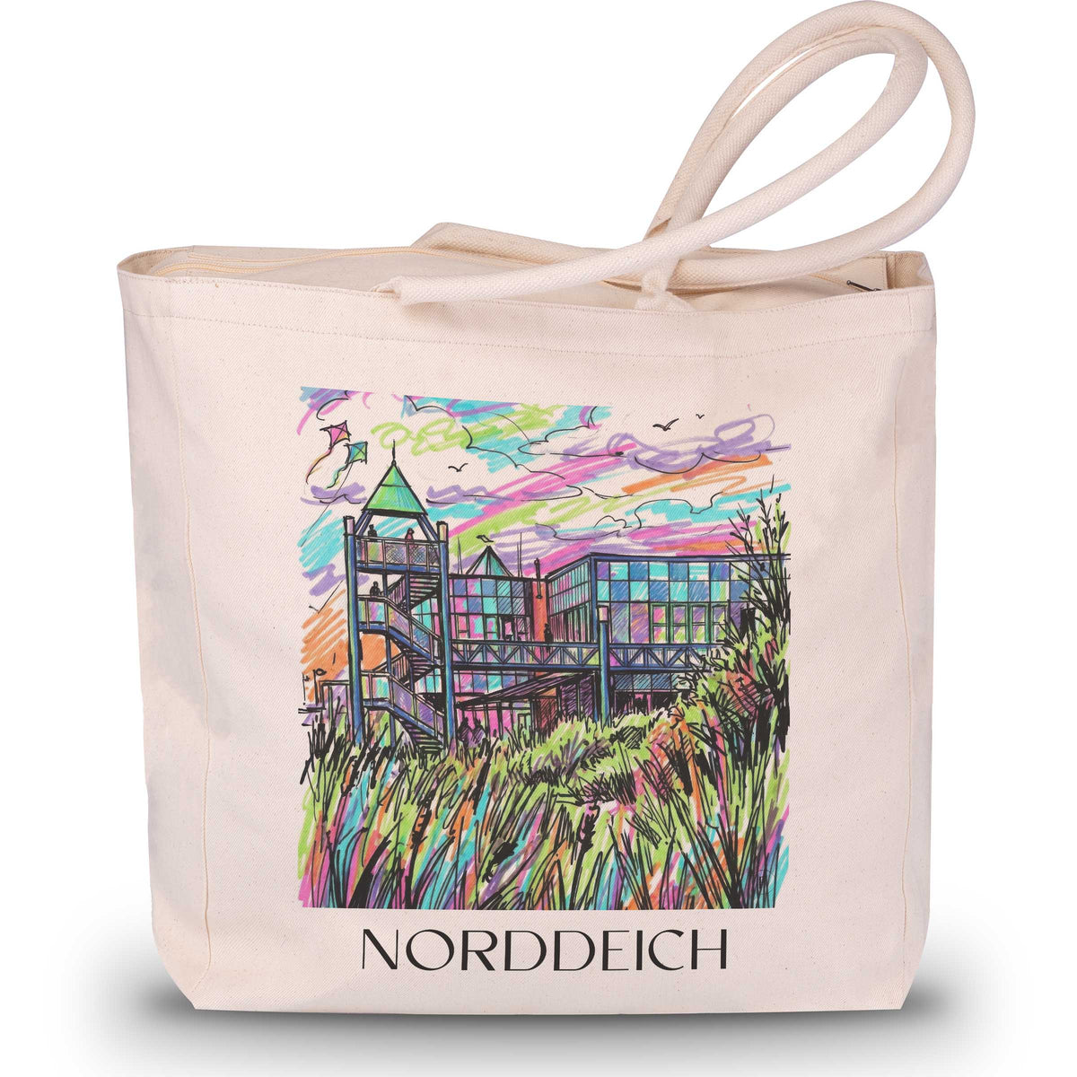Norddeich Shopping Tasche - Ostfriesland - Deutschland Tote Bag - Einkaufstasche im Tag Graffiti Stil - favplace