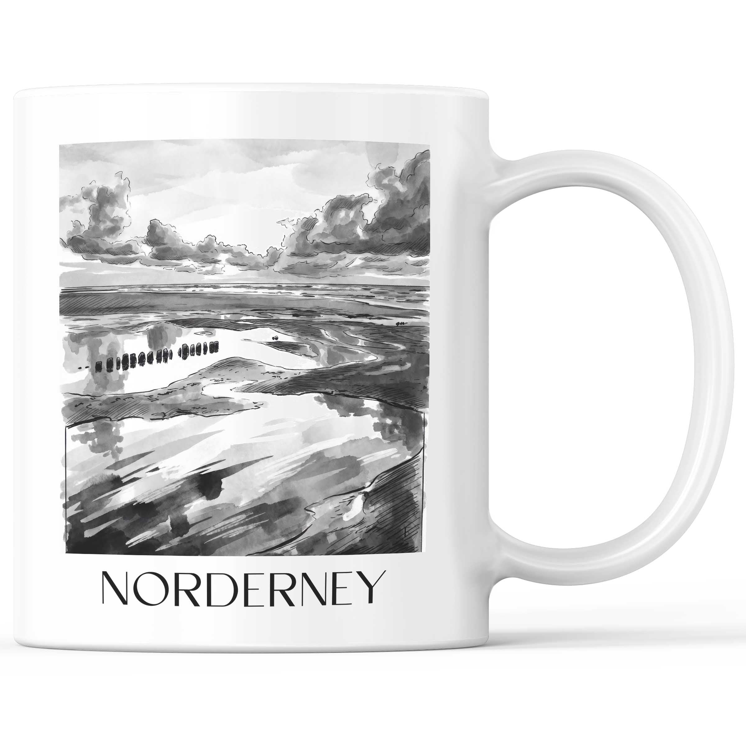 Norderney - Deutschland Becher - Kaffeetasse im Aquarell Schwarz-Weiß Stil - favplace