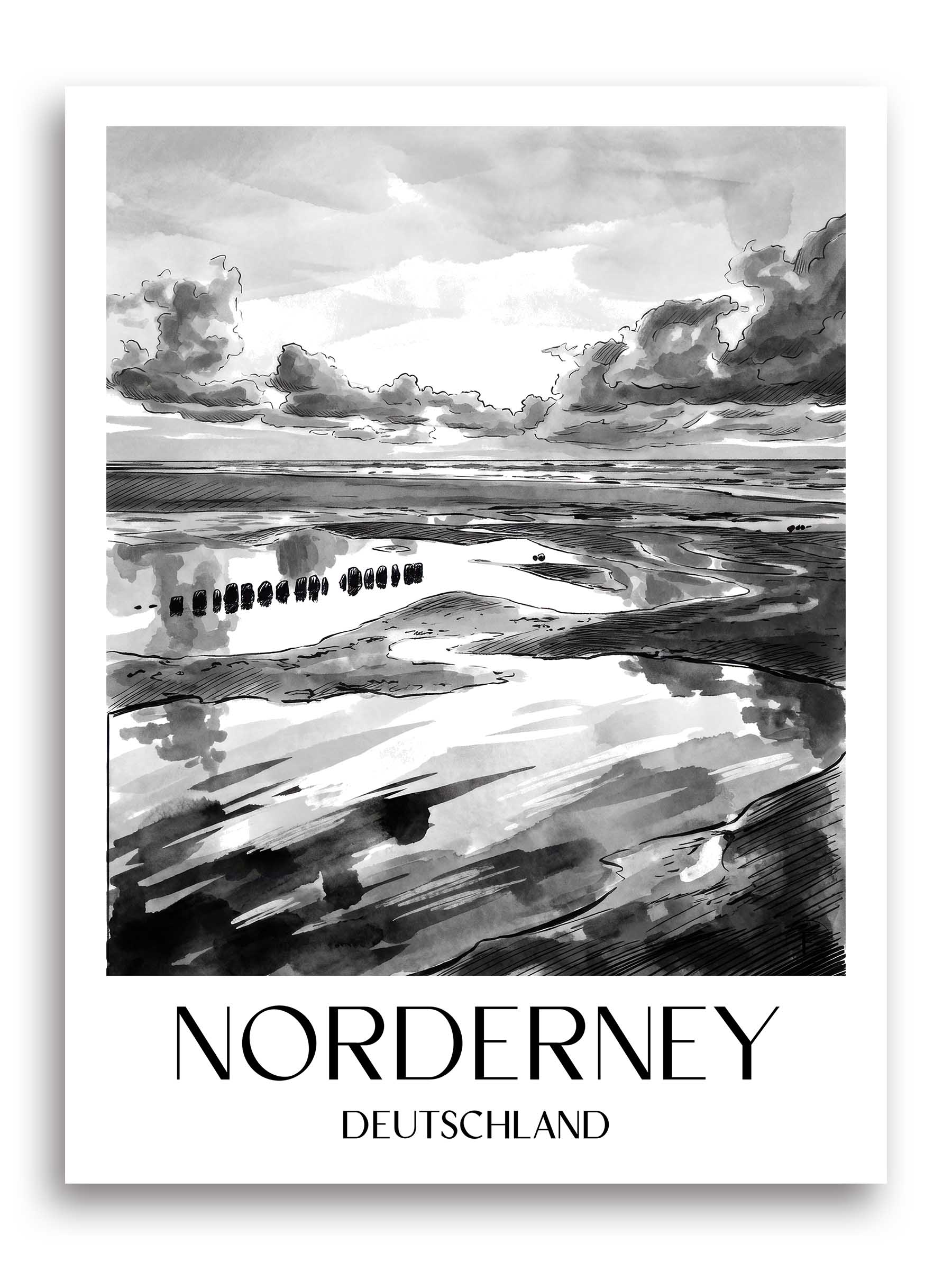 norderney-deutschland-poster-aquarell-schwarz-weiss
