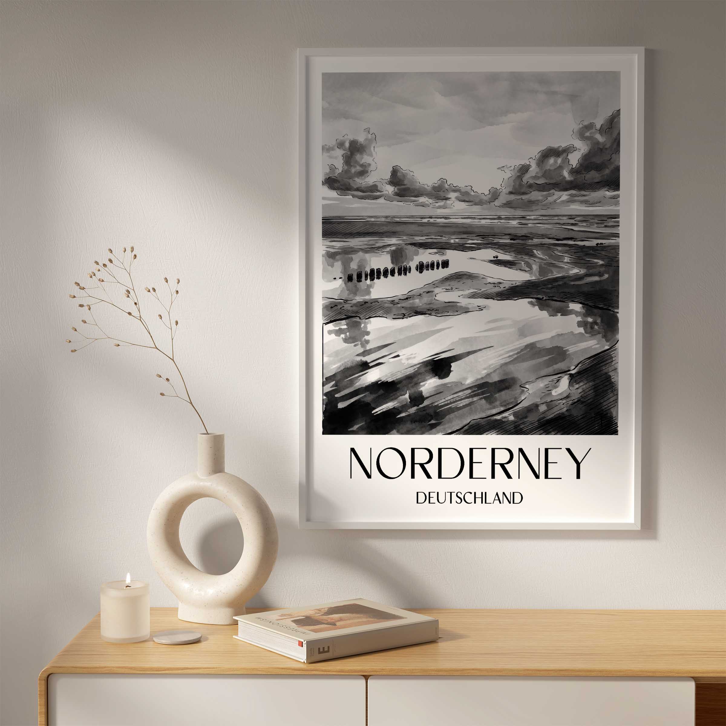 norderney-deutschland-poster-aquarell-schwarz-weiss